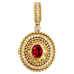 Vitolo 18 Karat Gold Granulato-Medaillon-Anhänger mit Diamant und Rubin im Granulato-Stil