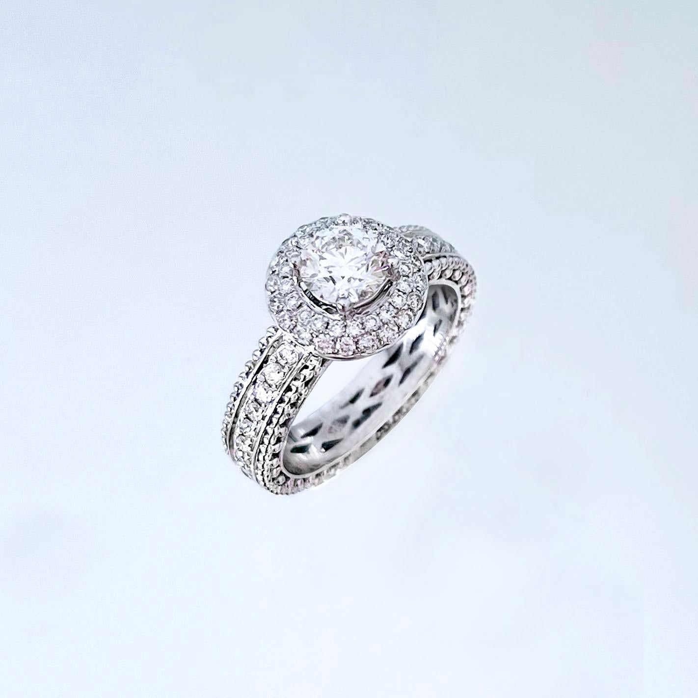 Anillo de compromiso con halo de diamantes en oro de 18 quilates Vitolo Artesano en venta
