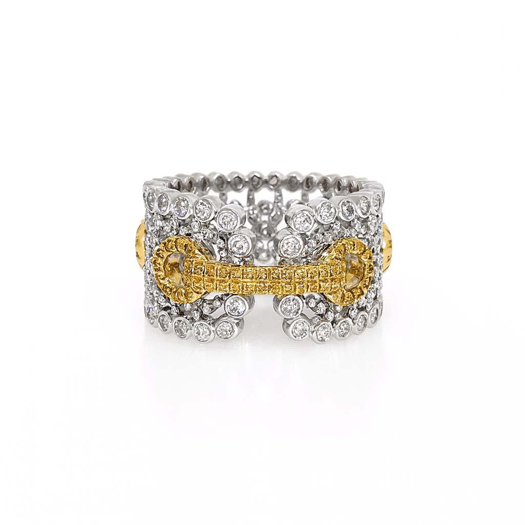 Vitolo Anello A Link in oro 18 carati fatto a mano con diamanti bianchi e gialli In condizioni Nuovo in vendita a Los Angeles, CA