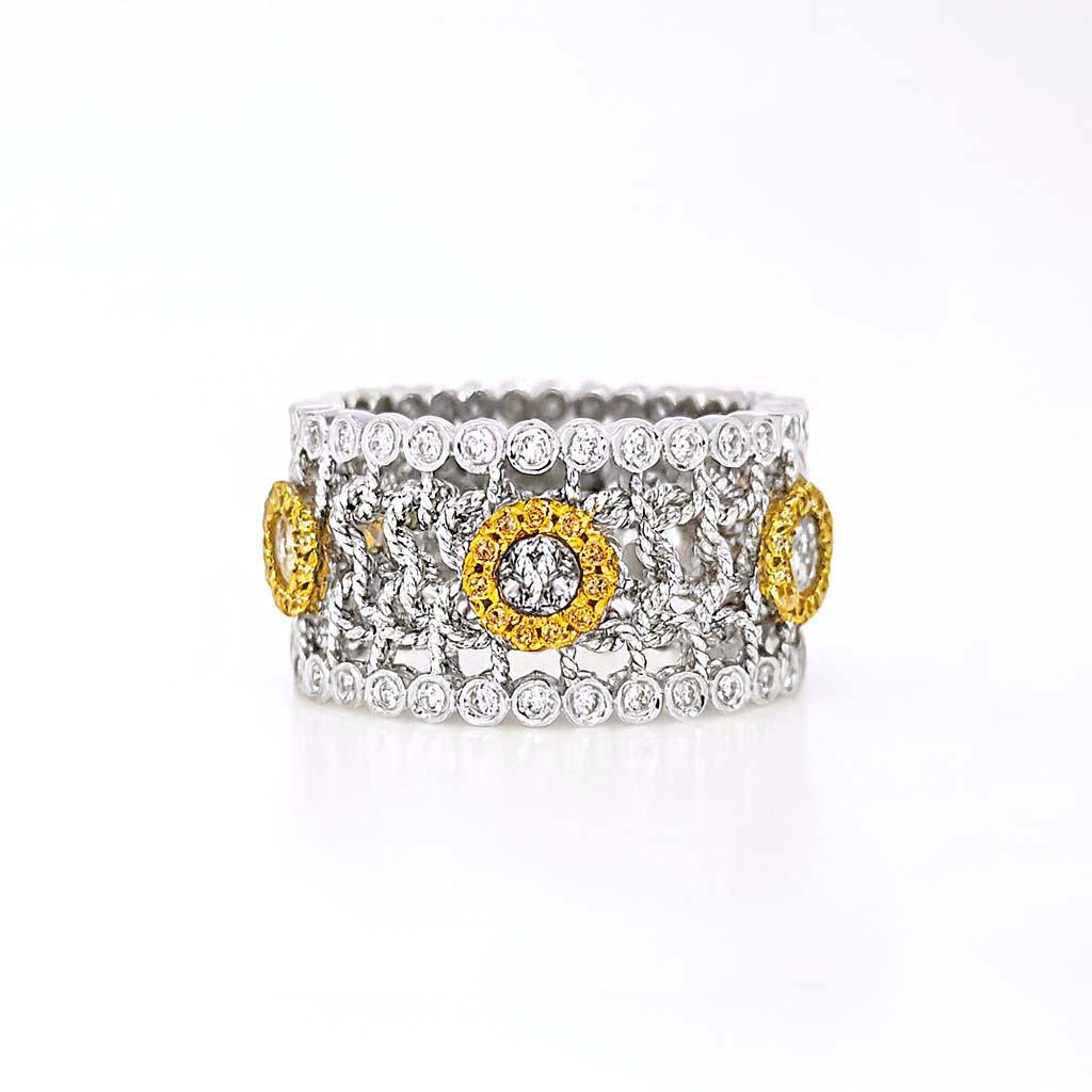 Vitolo Anello A Link in oro 18 carati fatto a mano con diamanti bianchi e gialli in vendita 1