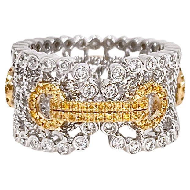 Vitolo 18 Karat Gold Handmade Gold Links Ring with White and Yellow Diamonds For Sale