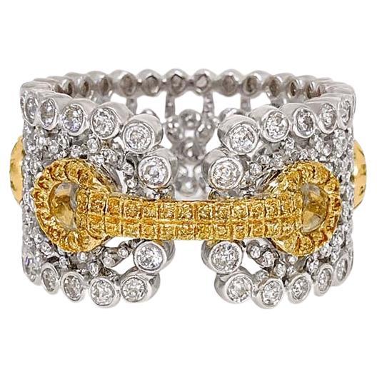 Vitolo Anello A Link in oro 18 carati fatto a mano con diamanti bianchi e gialli in vendita