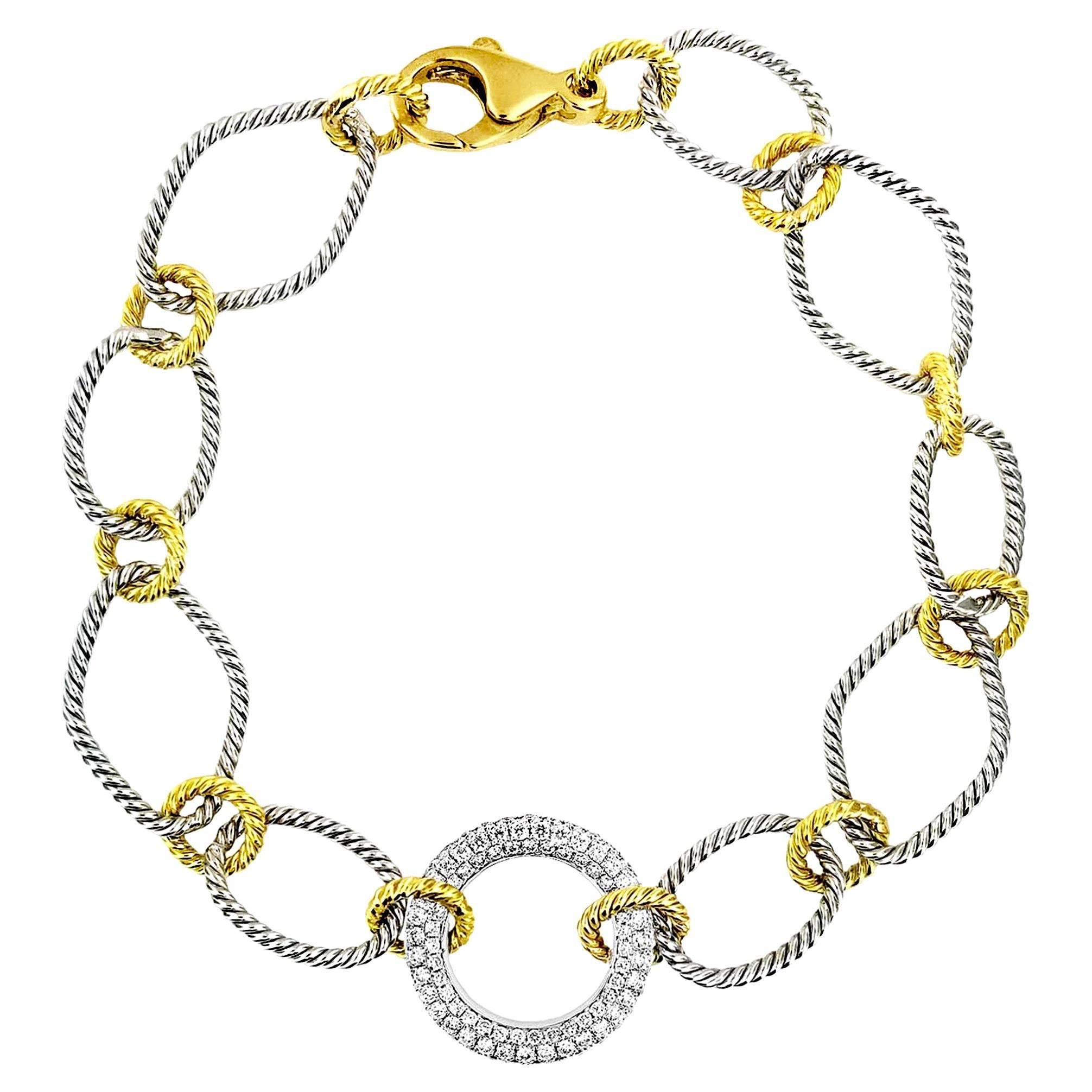 Vitolo 18 Karat Gold Handmade Link Bracelet with Diamond Circle For Sale