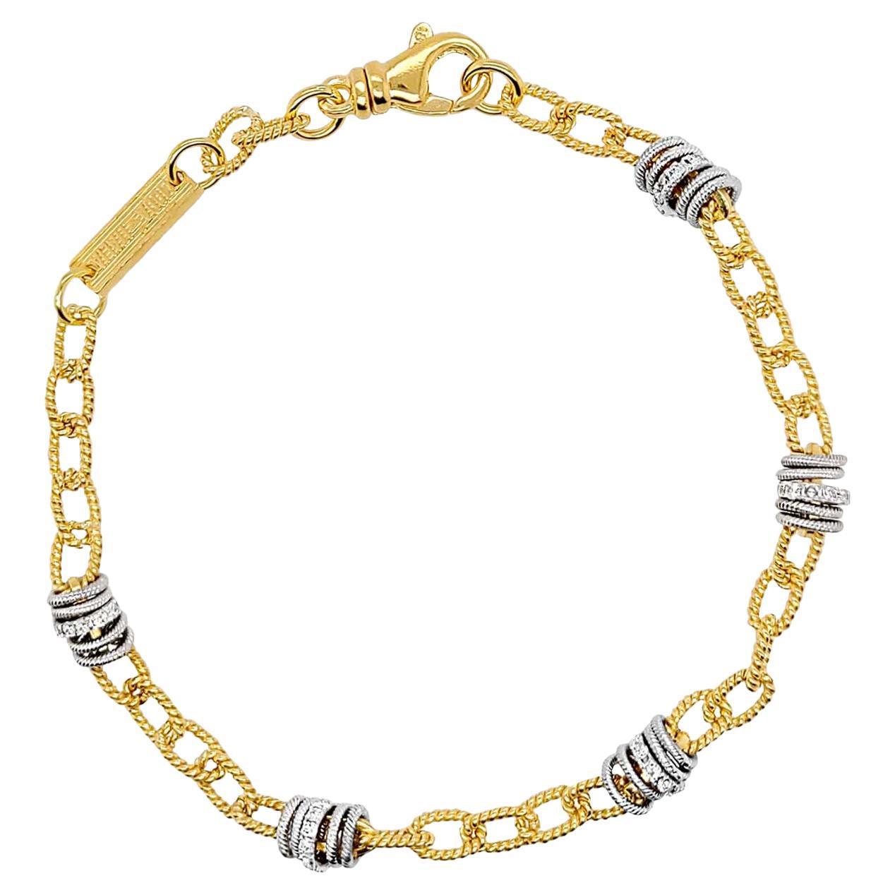 Vitolo 18 Karat Gold Handmade Link Bracelet with Diamond Rondelles For Sale
