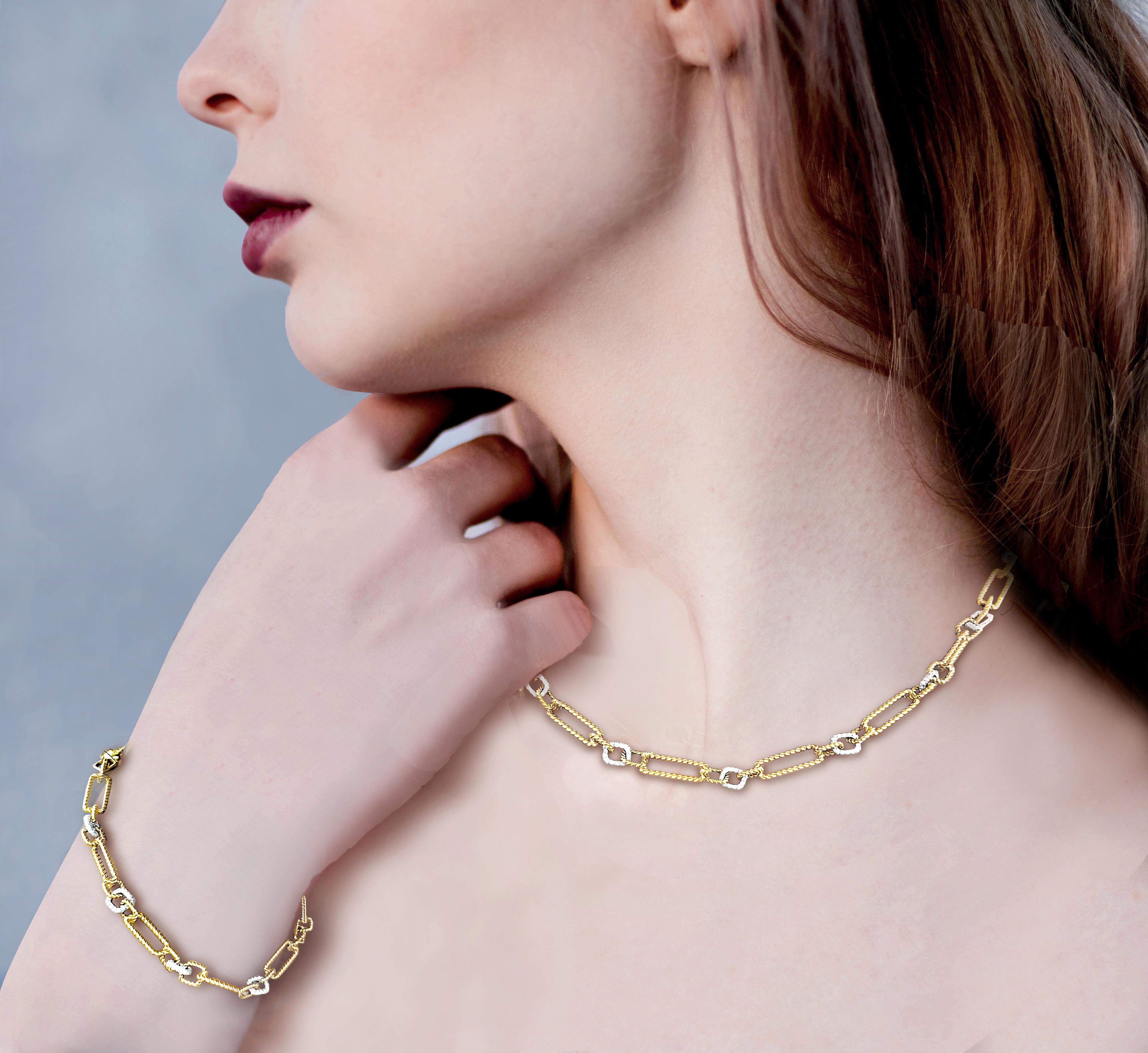 Artisan Vitolo 18 Karat Gold Handmade Link Diamond Necklace For Sale