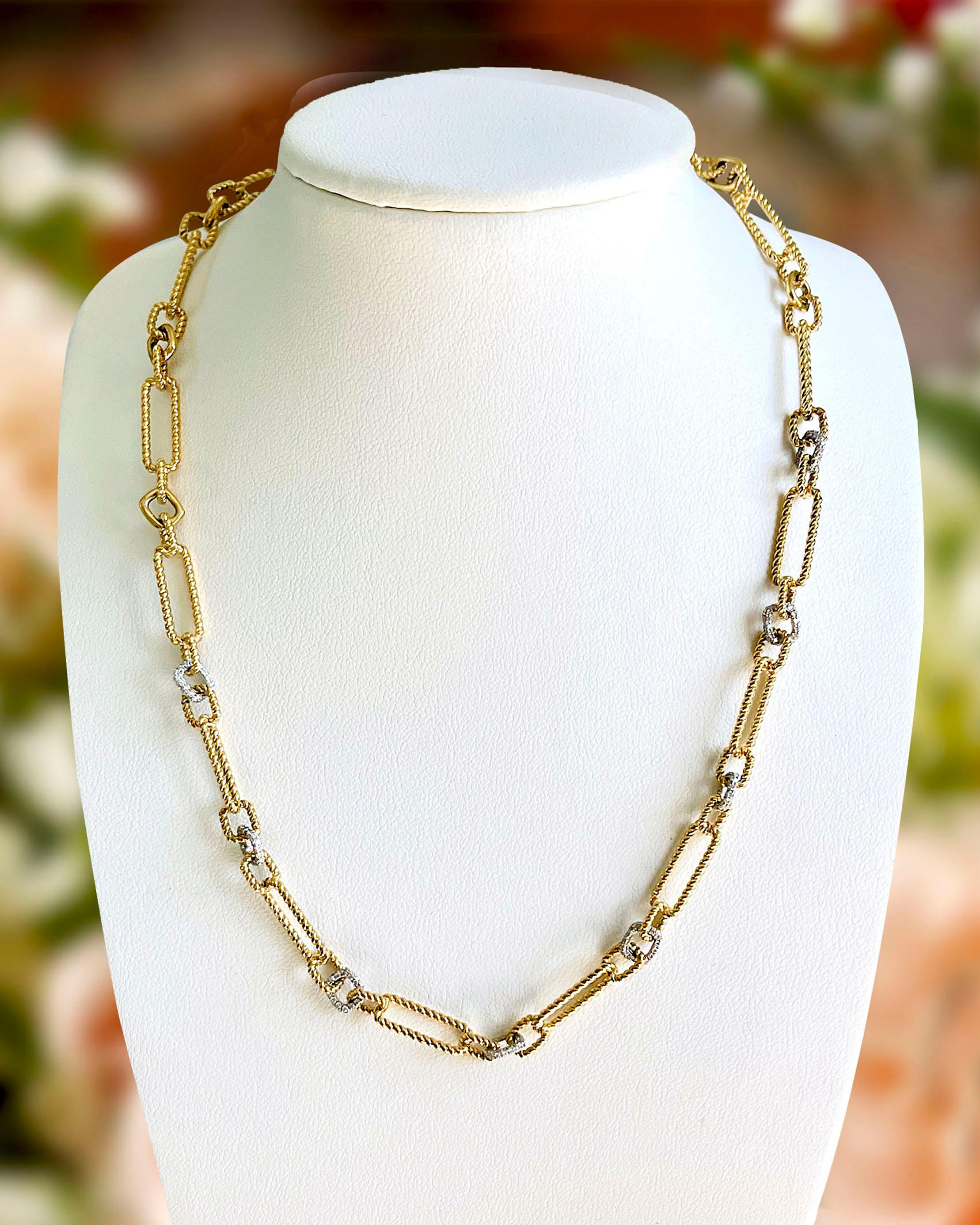 Women's or Men's Vitolo 18 Karat Gold Handmade Link Diamond Necklace For Sale