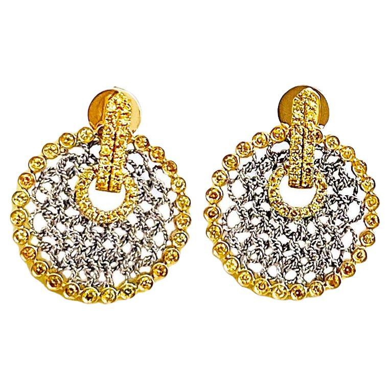 Vitolo 18 Karat Gold Handmade Mesh Earrings with Yellow Diamonds