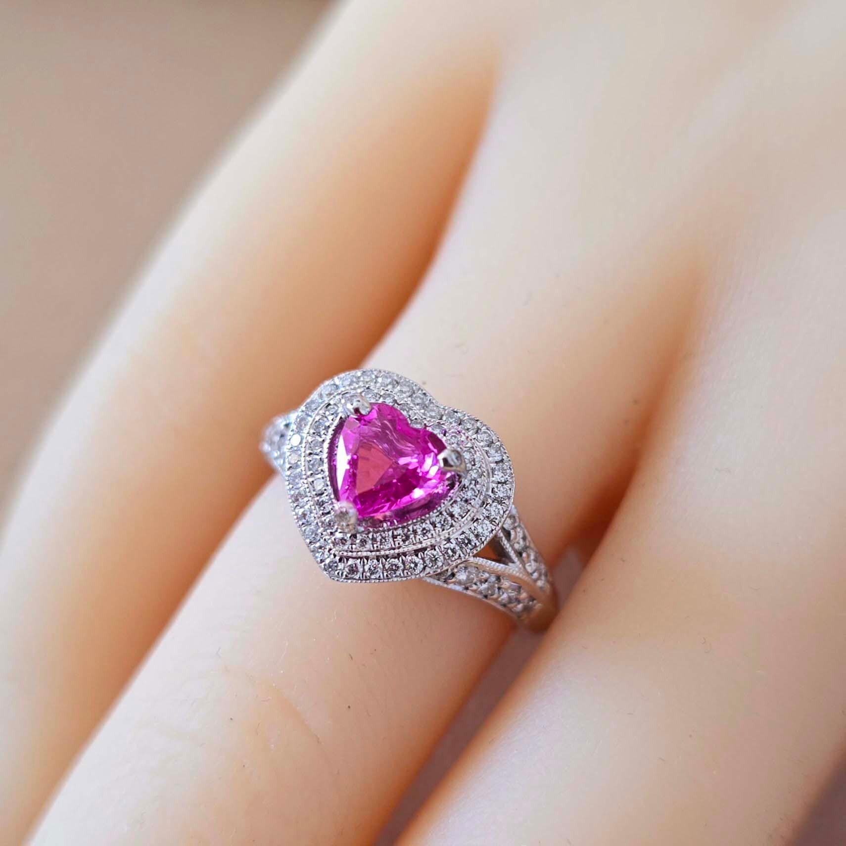 heart shaped pink sapphire engagement ring