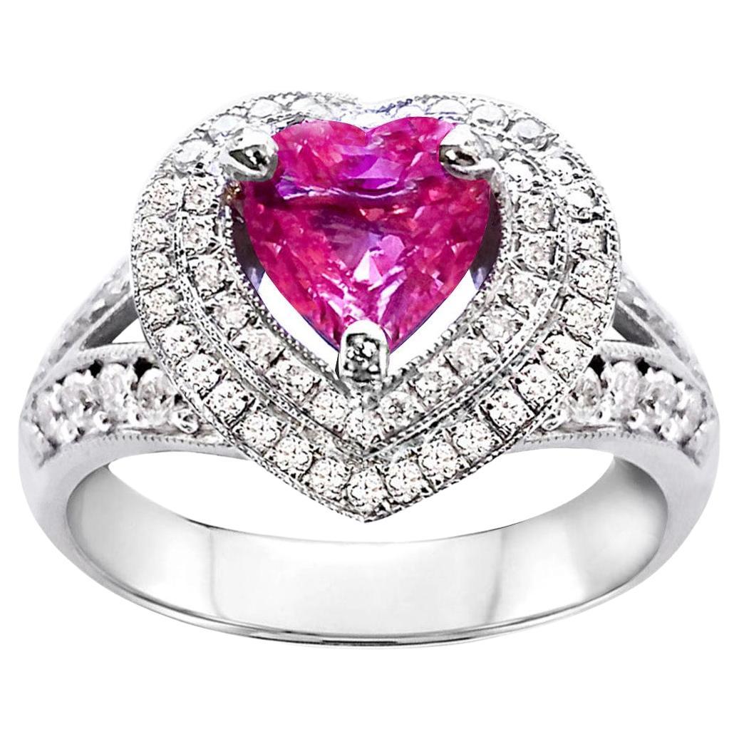 Vitolo 18 Karat Gold Heart Shape Pink Sapphire And Pave' Diamonds Ring For Sale