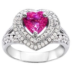 Vitolo 18 Karat Gold Heart Shape Pink Sapphire And Pave' Diamonds Ring