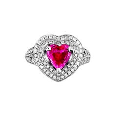 Vitolo 18 Karat Gold Heart Shape Pink Sapphire And Pave' Diamonds Ring