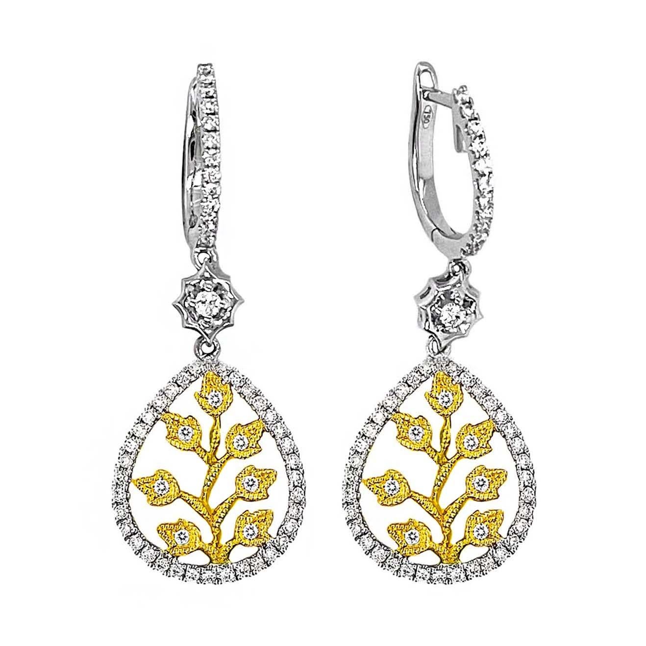 18 Karat Gold Leaf Diamond Earrings In New Condition For Sale In Los Angeles, CA