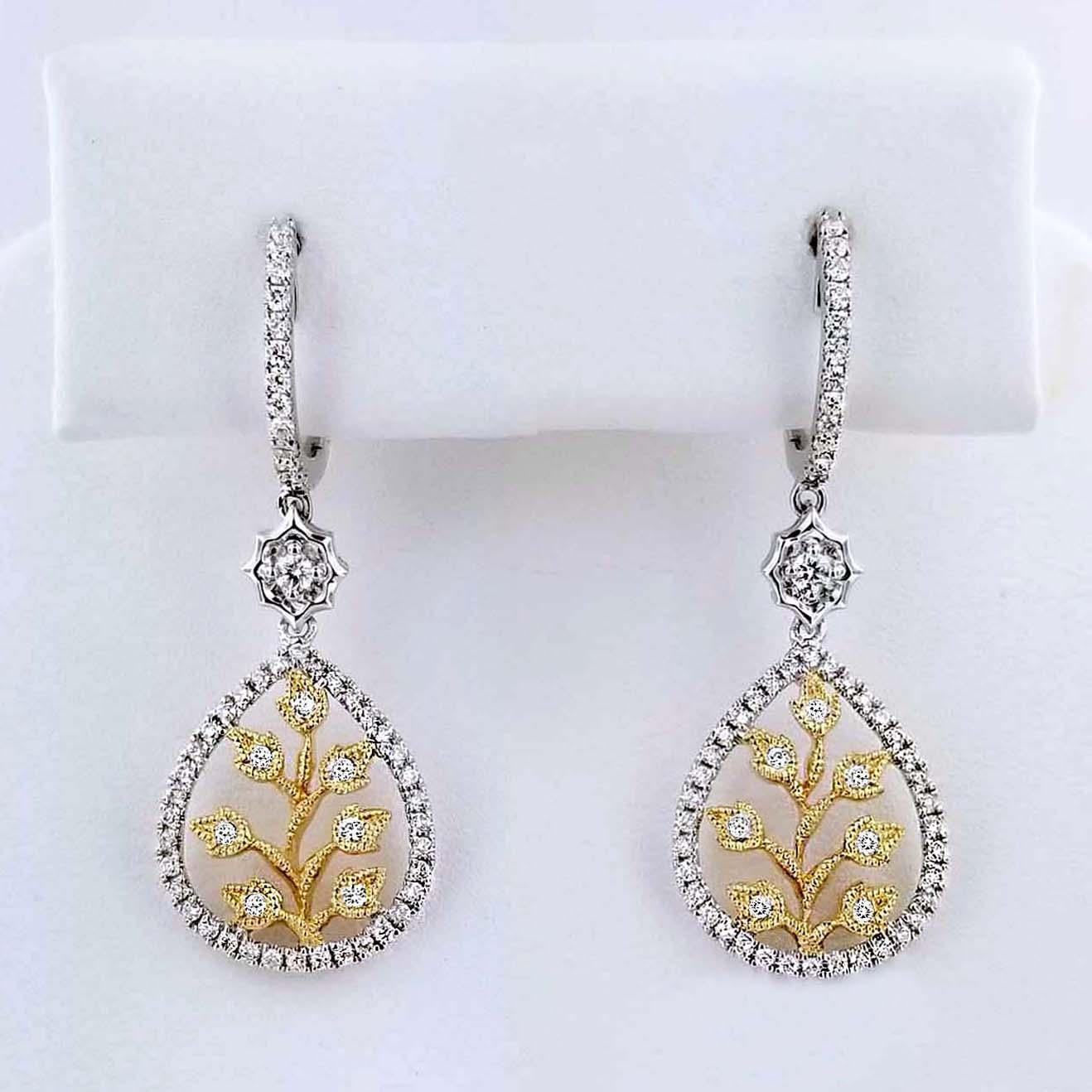 Women's 18 Karat Gold Leaf Diamond Earrings For Sale