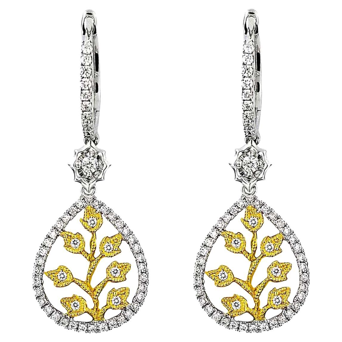 18 Karat Gold Leaf Diamond Earrings For Sale