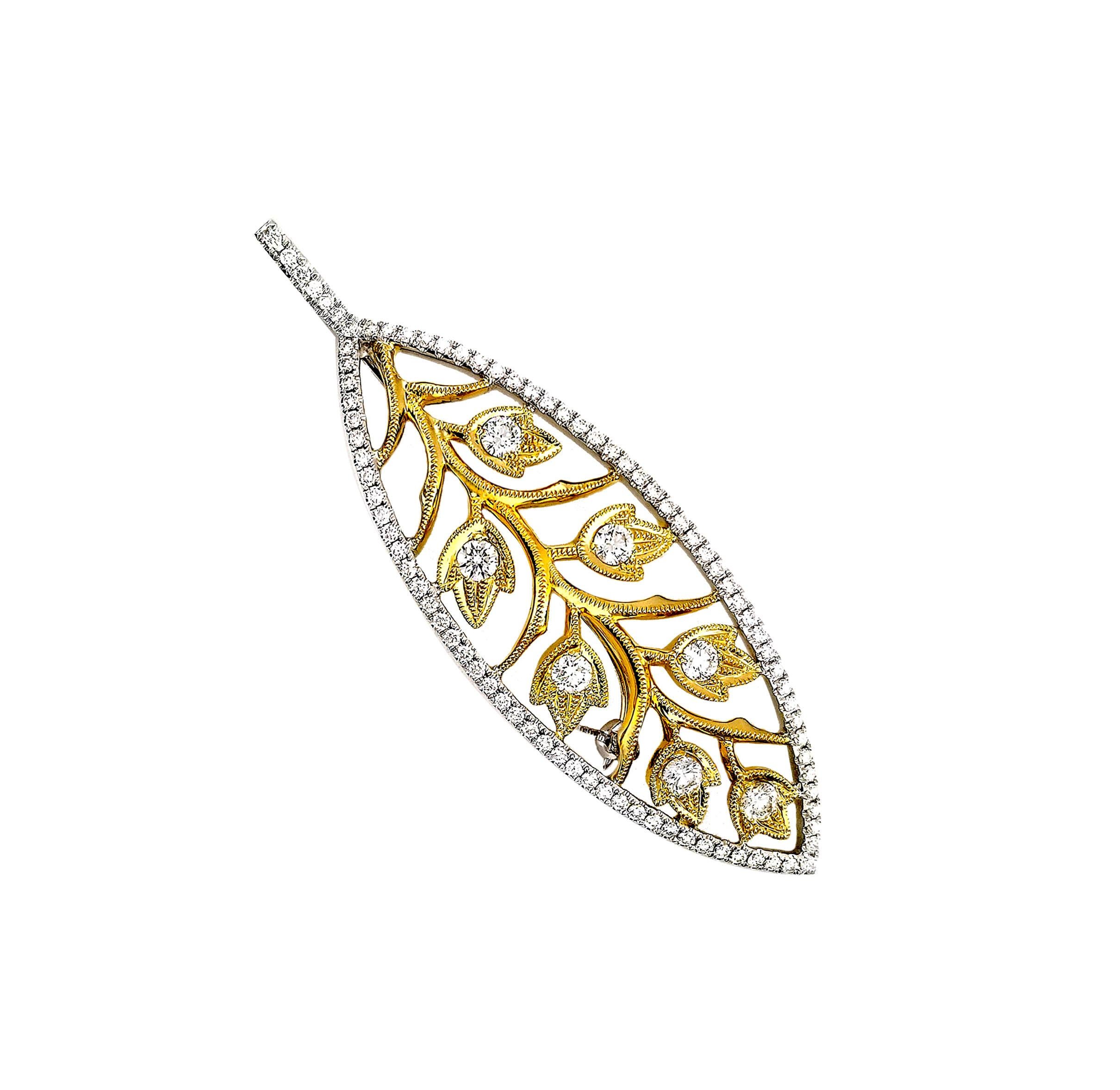 Vitolo 18 Karat Gold Leaf Motif Diamond Brooch In New Condition For Sale In Los Angeles, CA
