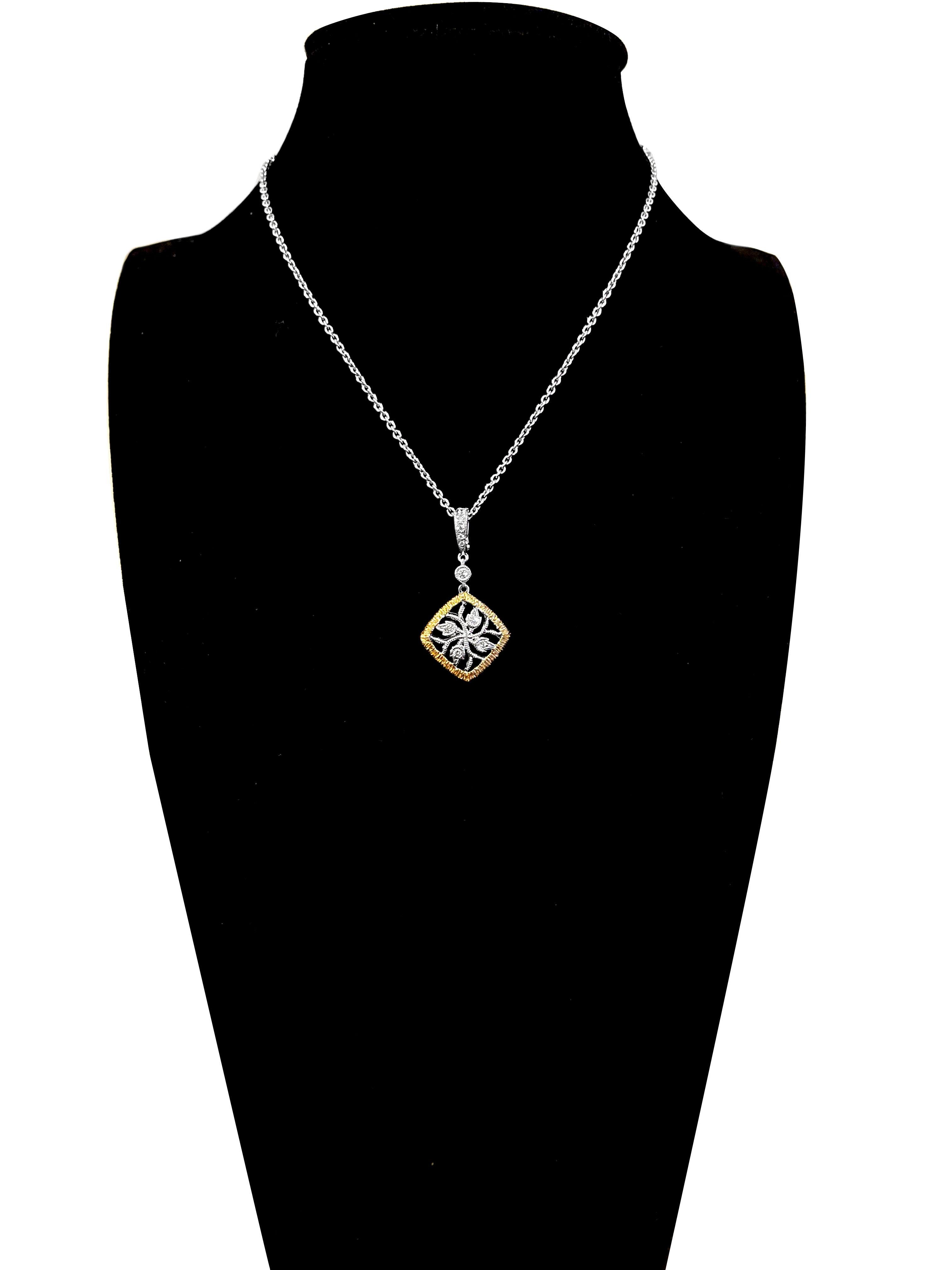 Artisan Vitolo 18 Karat Gold Leaf Motif Diamond Pendant For Sale