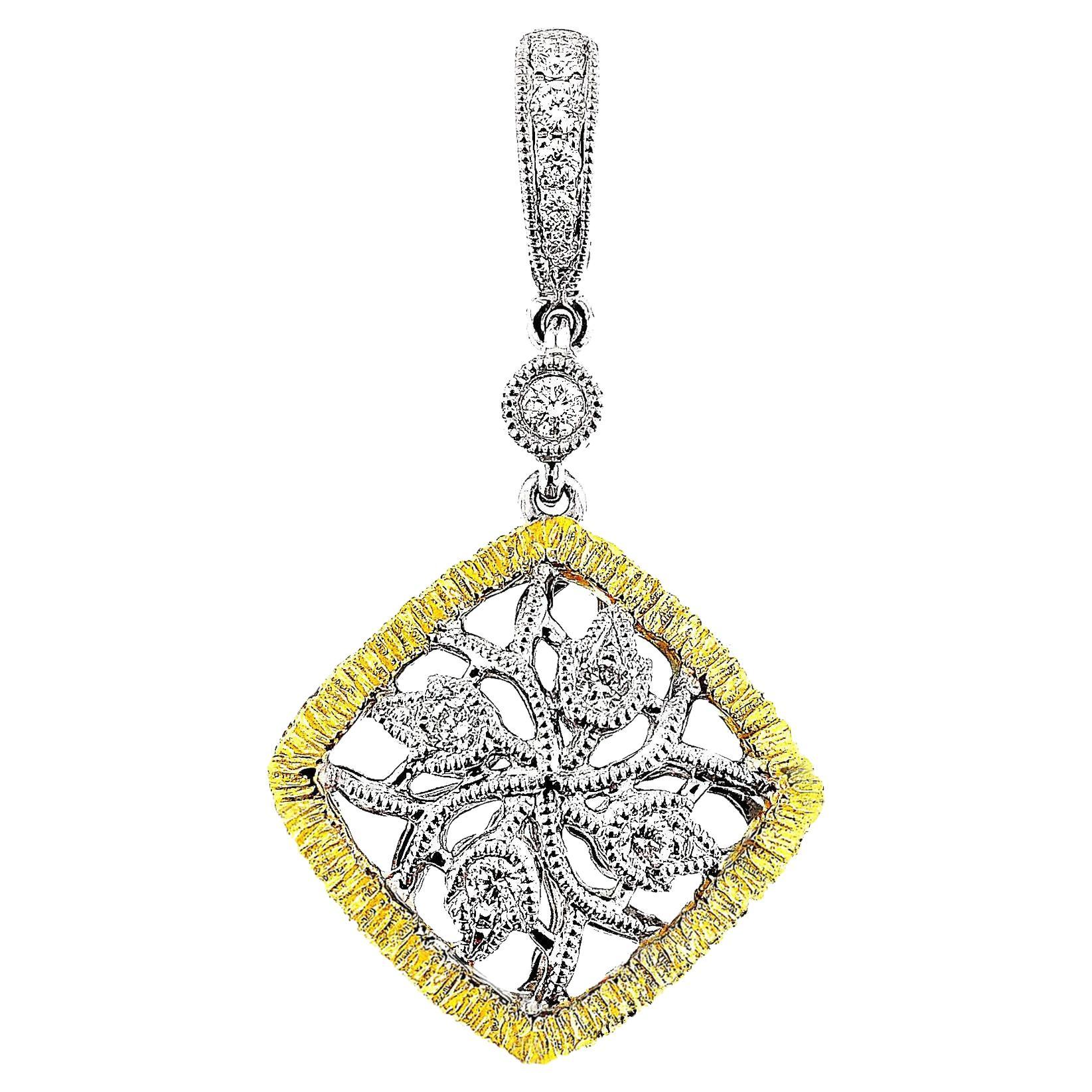 Vitolo 18 Karat Gold Leaf Motif Diamond Pendant