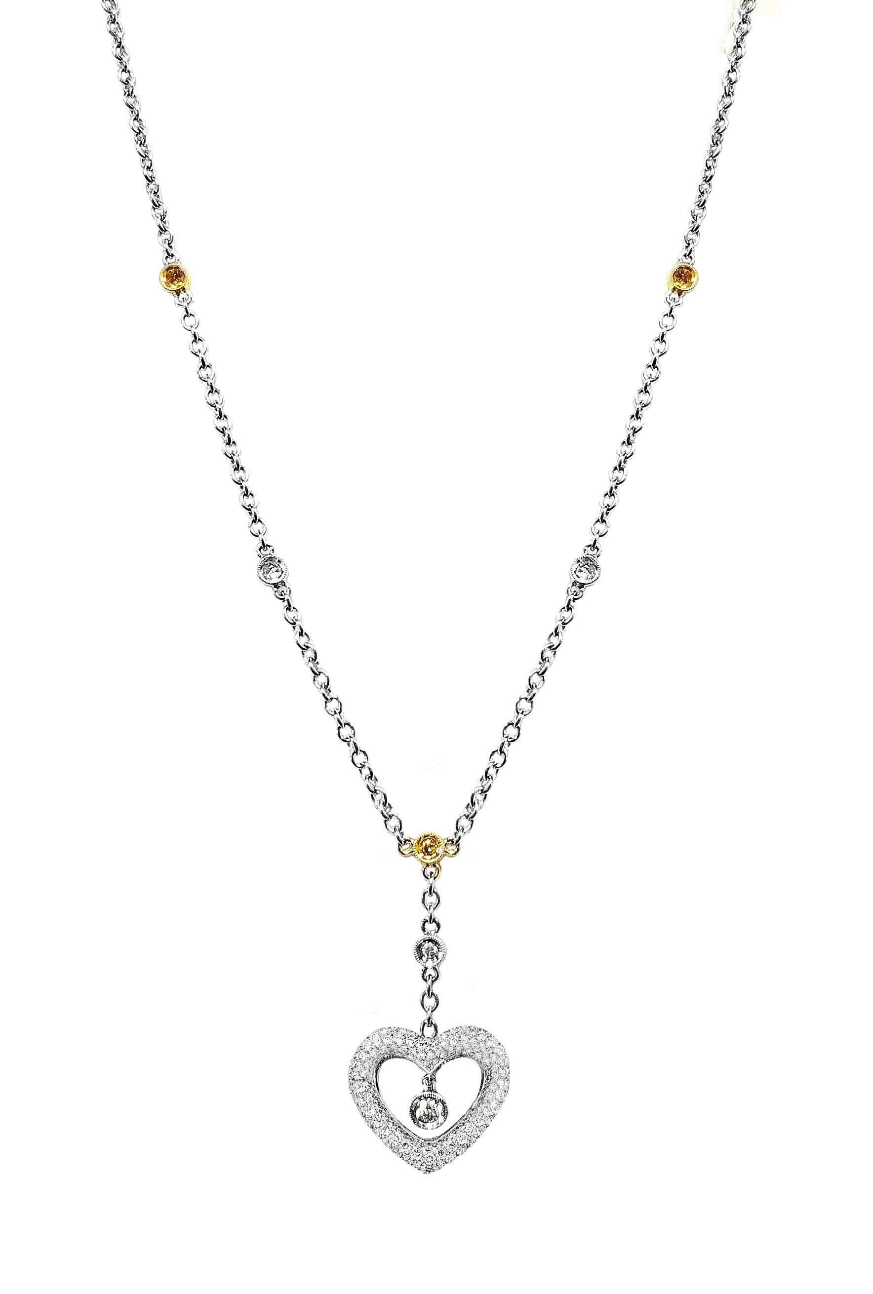 Artisan Vitolo 18 Karat Gold Necklace with Diamond Heart and Bezels For Sale