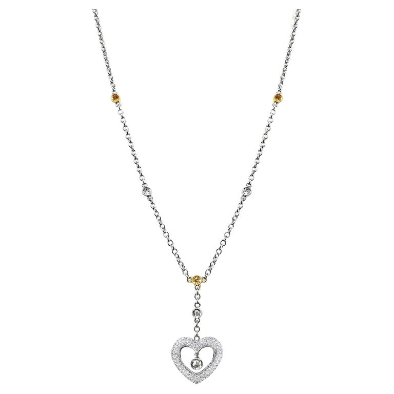 Vitolo 18 Karat Gold Necklace with Diamond Heart and Bezels For Sale at