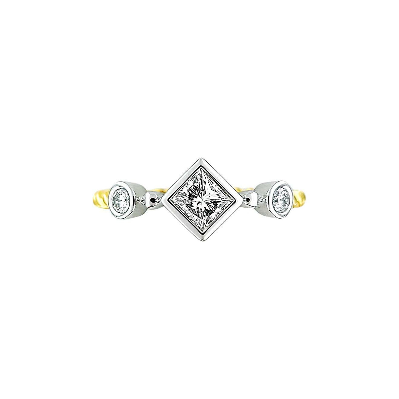 Produced by award winning Italian designer Stefano Vitolo. Stefano creates custom artisanal one of a kind jewelry with excellent gemstones in a truly old world Italian craftmanship.
This handcrafted ring has 0.34 carat princess cut diamond and melee