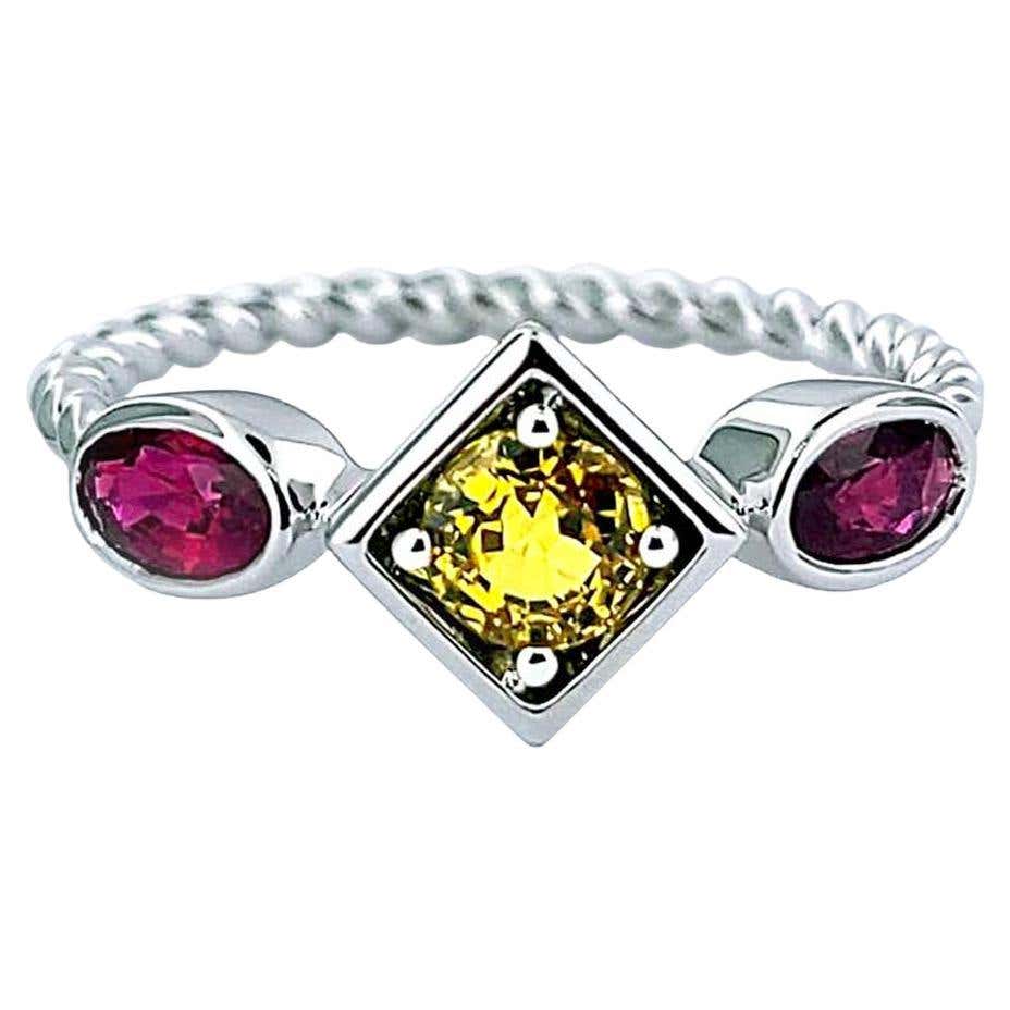 18 Karat White Gold Diamond and Sapphire, Ruby Ring For Sale at 1stDibs