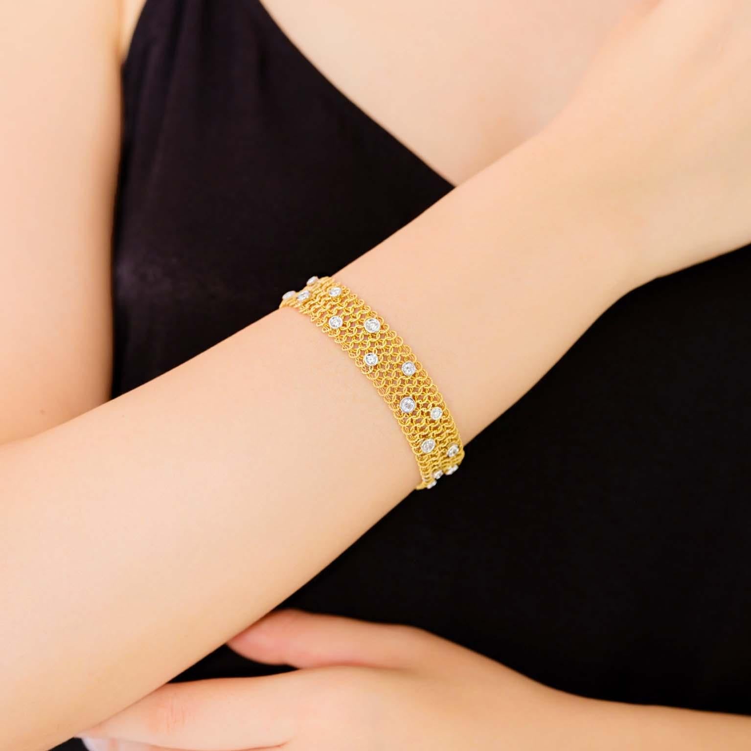 Vitolo Pulsera Tessuti de Oro de 18 Kilates con Diamantes Artesano en venta