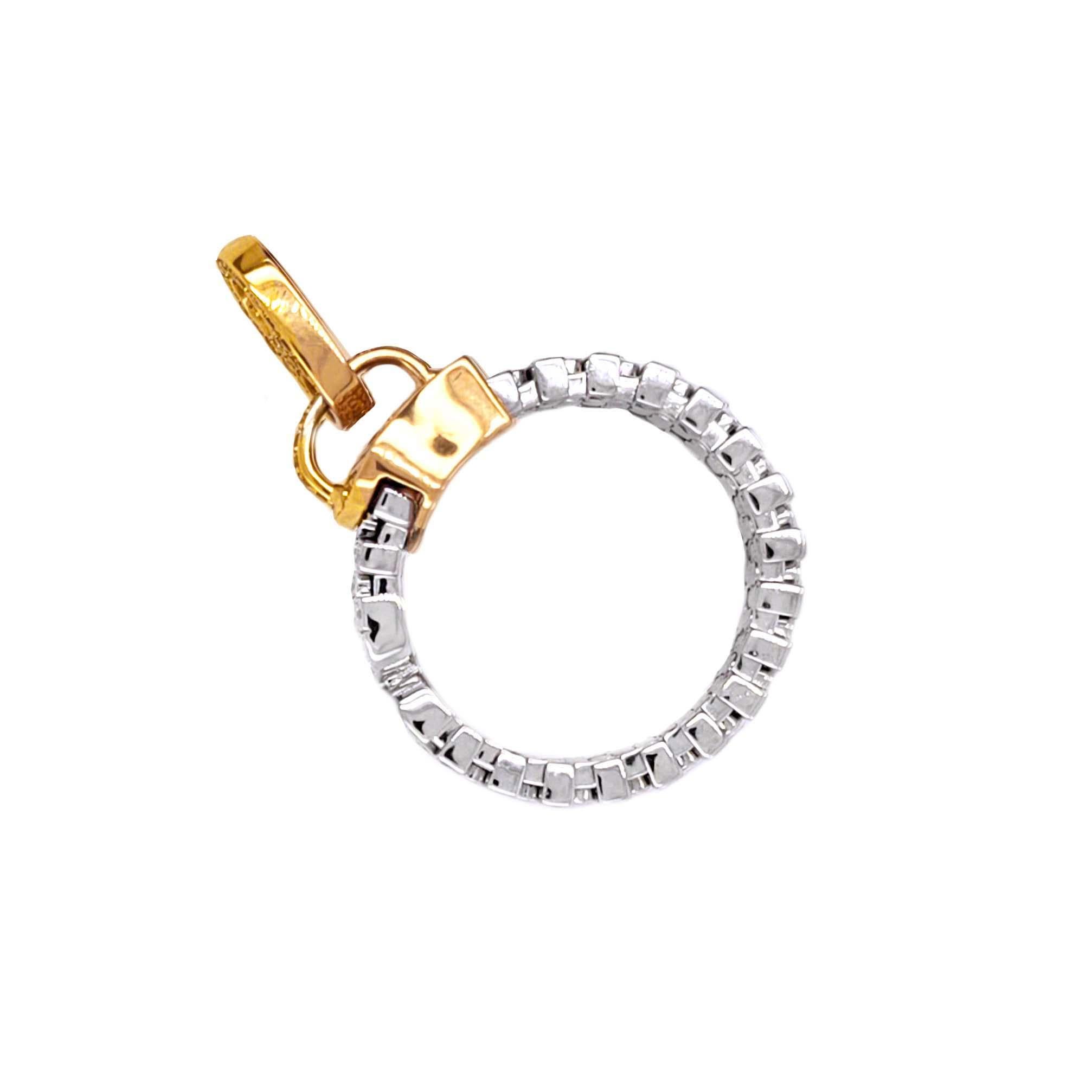 Anillo Cremallera Vitolo Oro 18 Kilates con Diamantes Blancos y Amarillos Artesano en venta