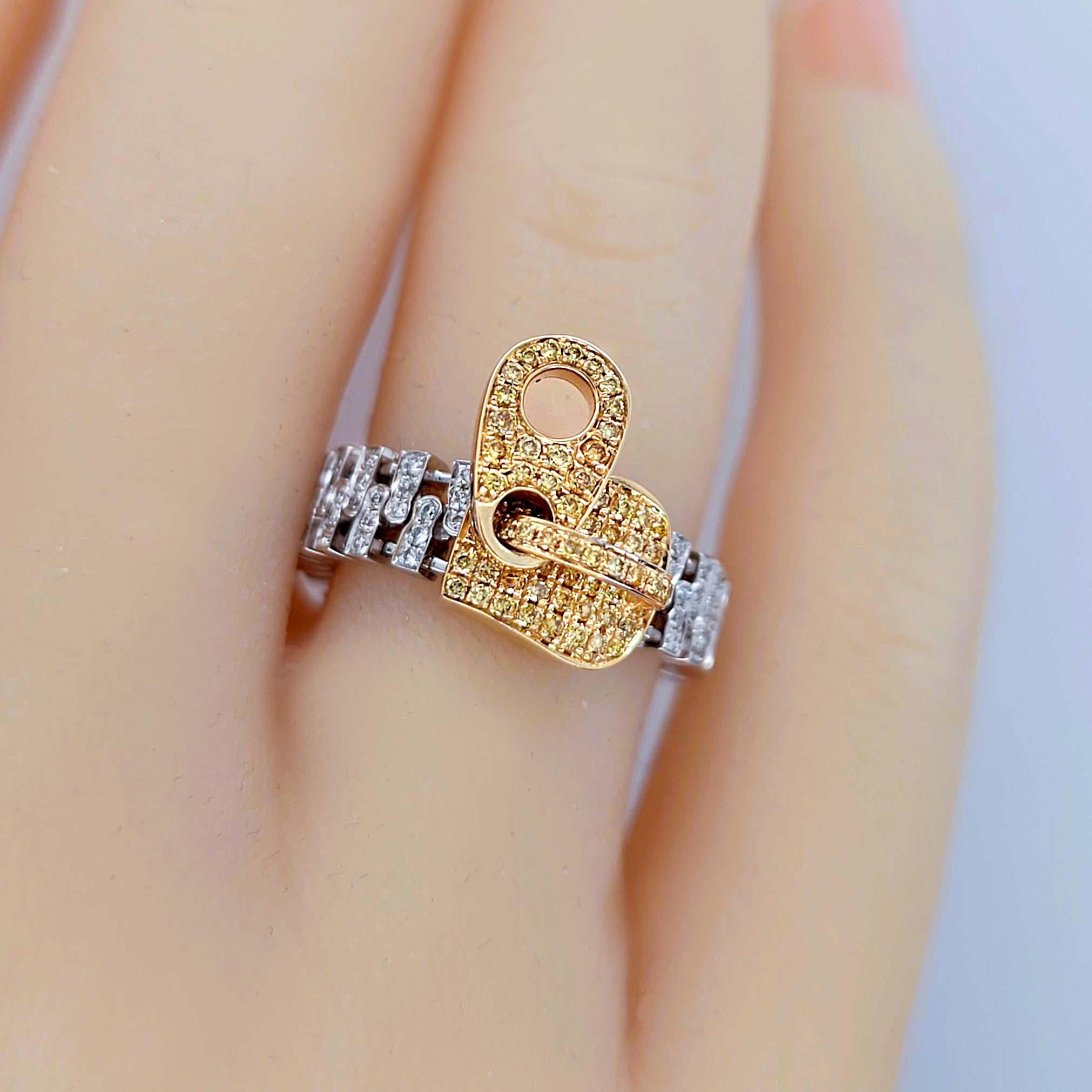 Anillo Cremallera Vitolo Oro 18 Kilates con Diamantes Blancos y Amarillos Corte redondo en venta