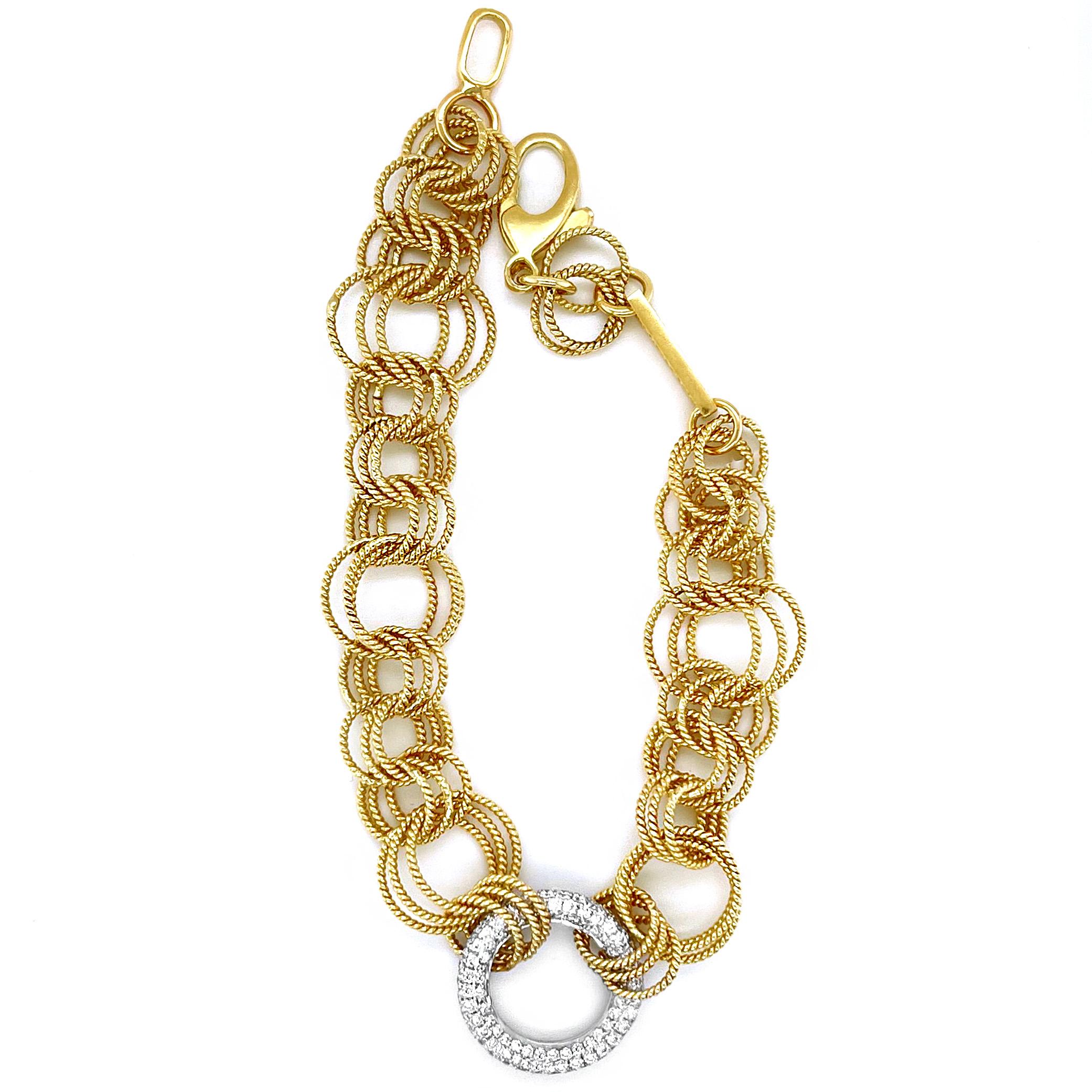 Taille ronde Vitolo Bracelet artisanal en or 18 carats avec cercle serti de diamants en vente