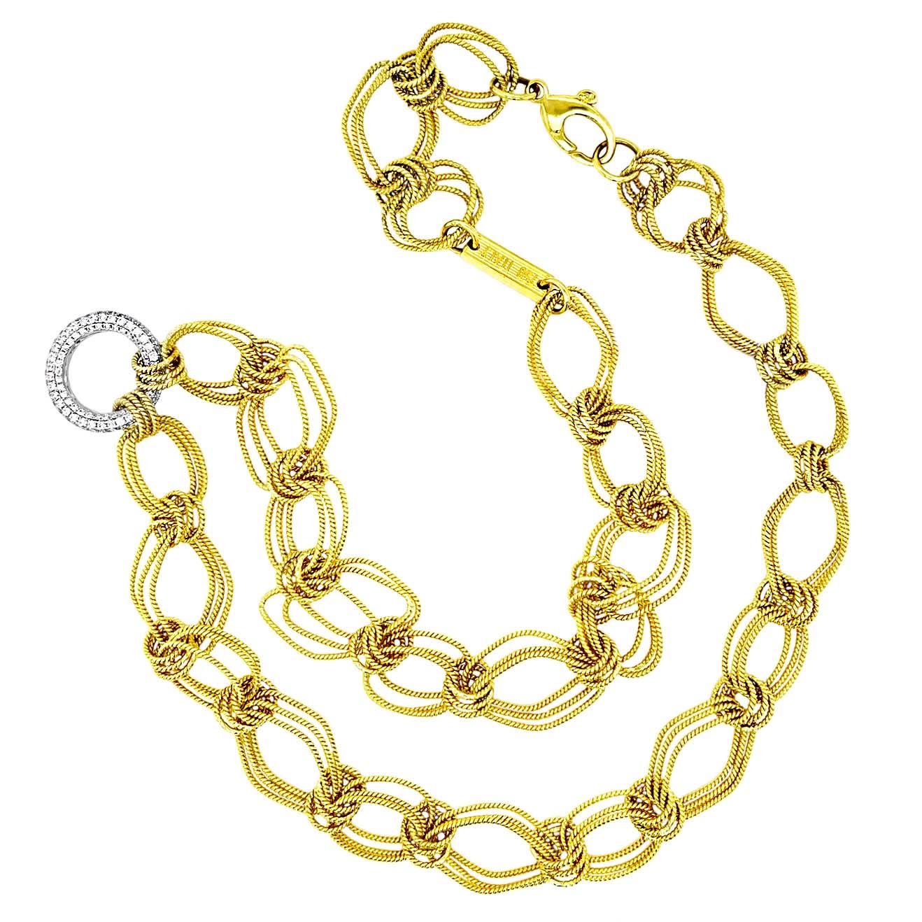Artisan Vitolo 18 Karat Handmade Link Necklace with Double Sided Diamond Set Circle For Sale