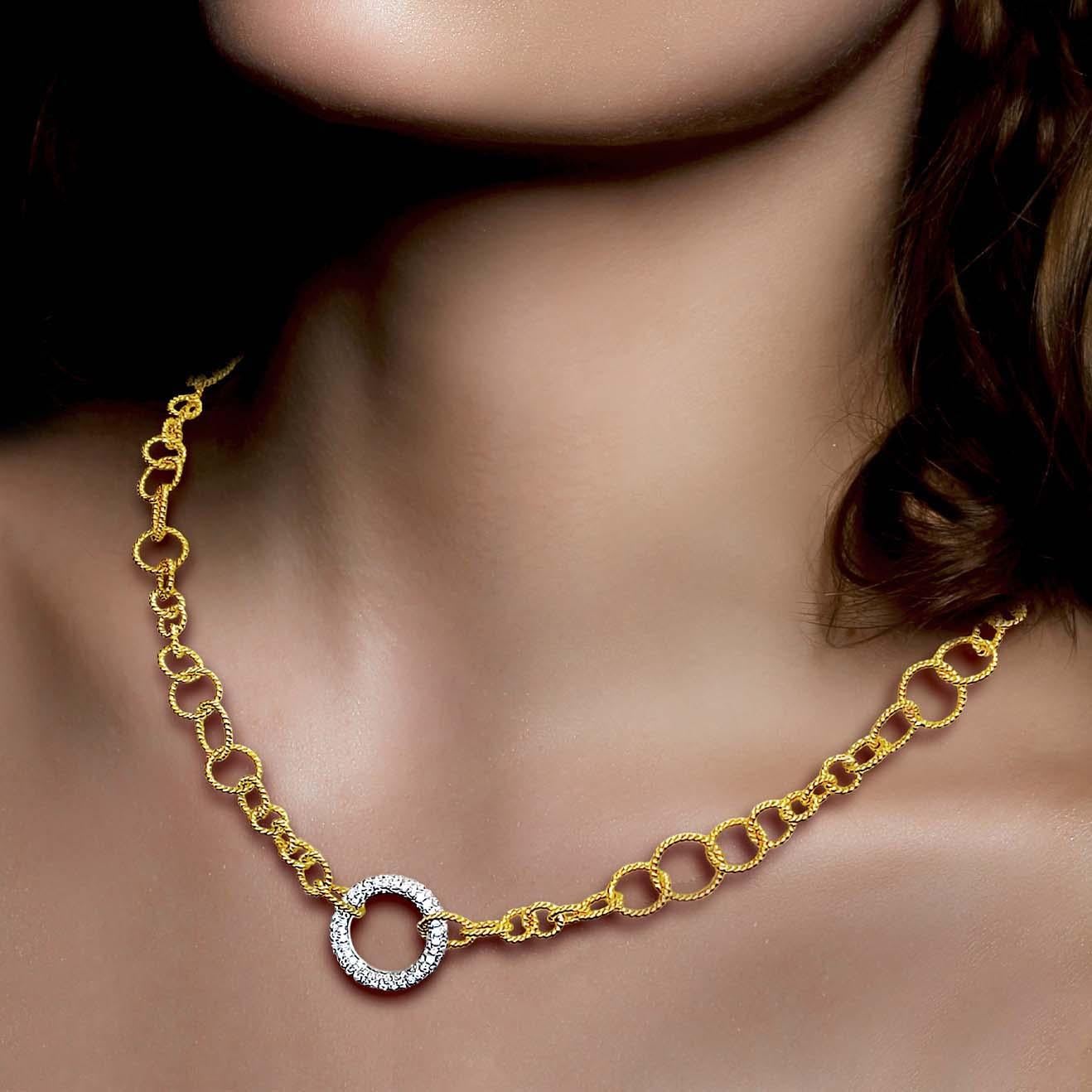 Artisan Vitolo 18 Karat Handmade Necklace with Double Sided Diamond Set Circle For Sale