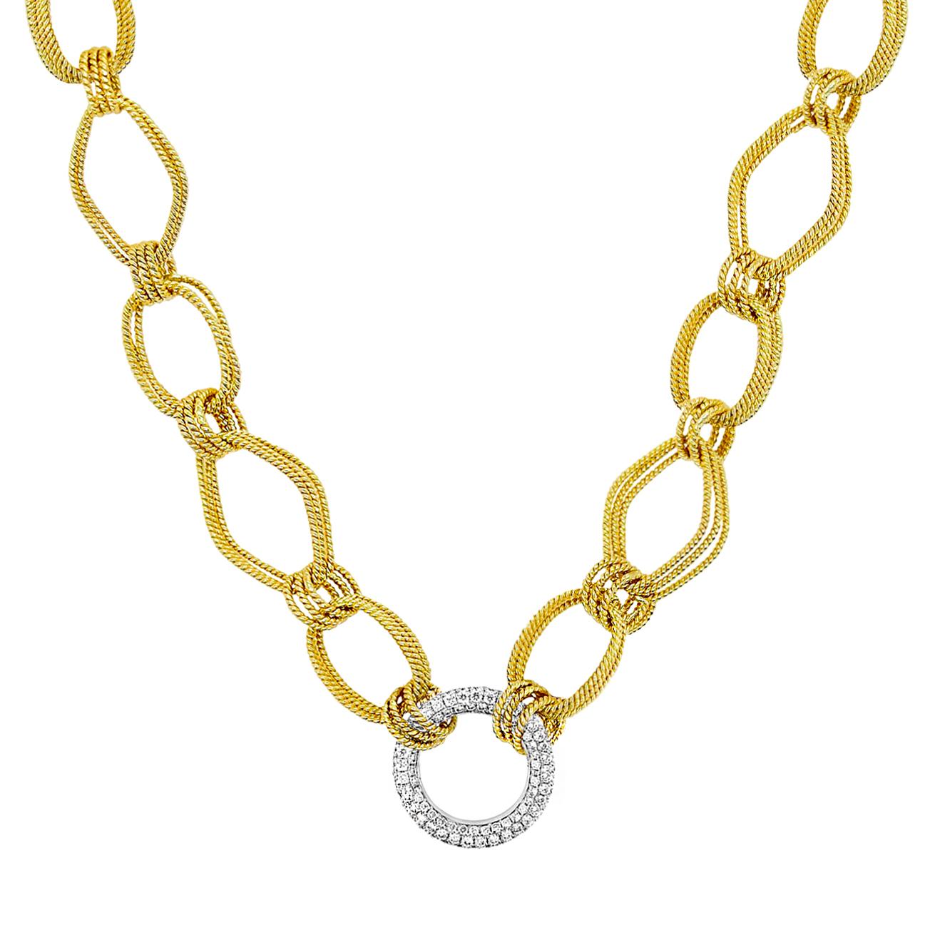 Vitolo 18 Karat Handmade Link Necklace with Double Sided Diamond Set Circle