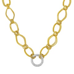 Vitolo 18 Karat Handmade Link Necklace with Double Sided Diamond Set Circle