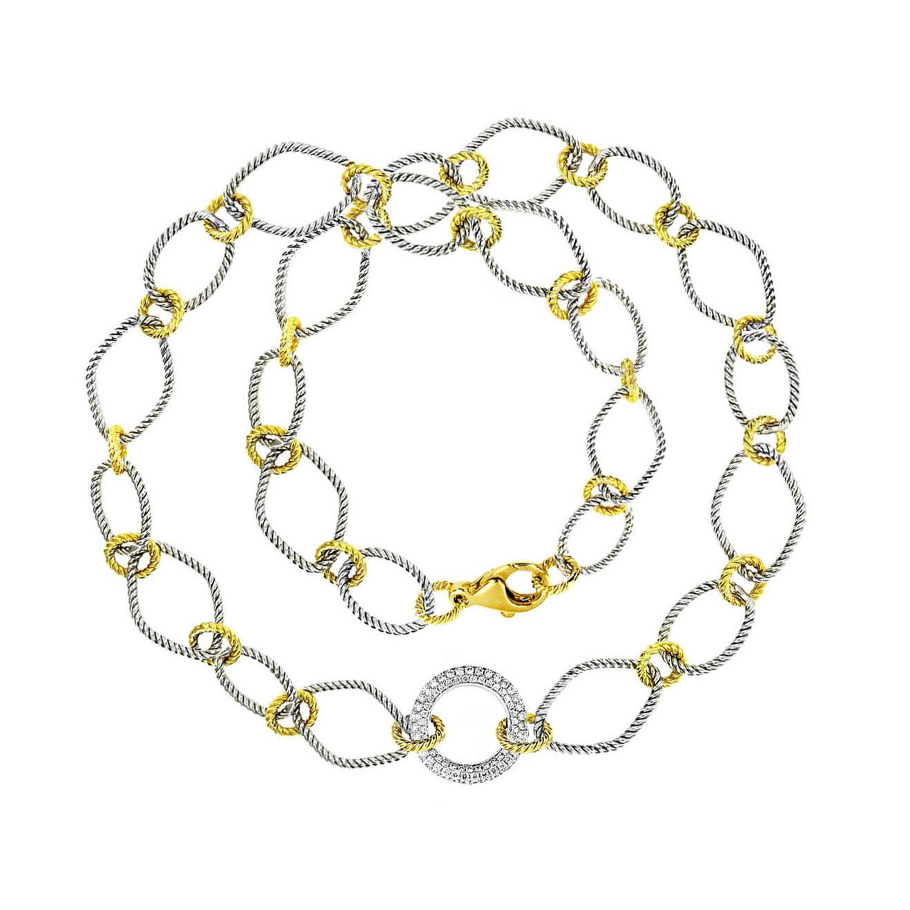 Round Cut Vitolo 18 Karat Handmade Link Necklace with Double Sided Diamond Set Circle For Sale