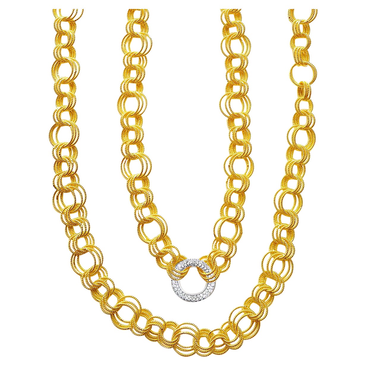 Vitolo 18 Karat Handmade Link Necklace with Double Sided Diamond Set Circle