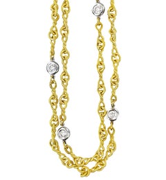 Vitolo 18 Karat Handmade Twisted Link Necklace with Diamond Bezels