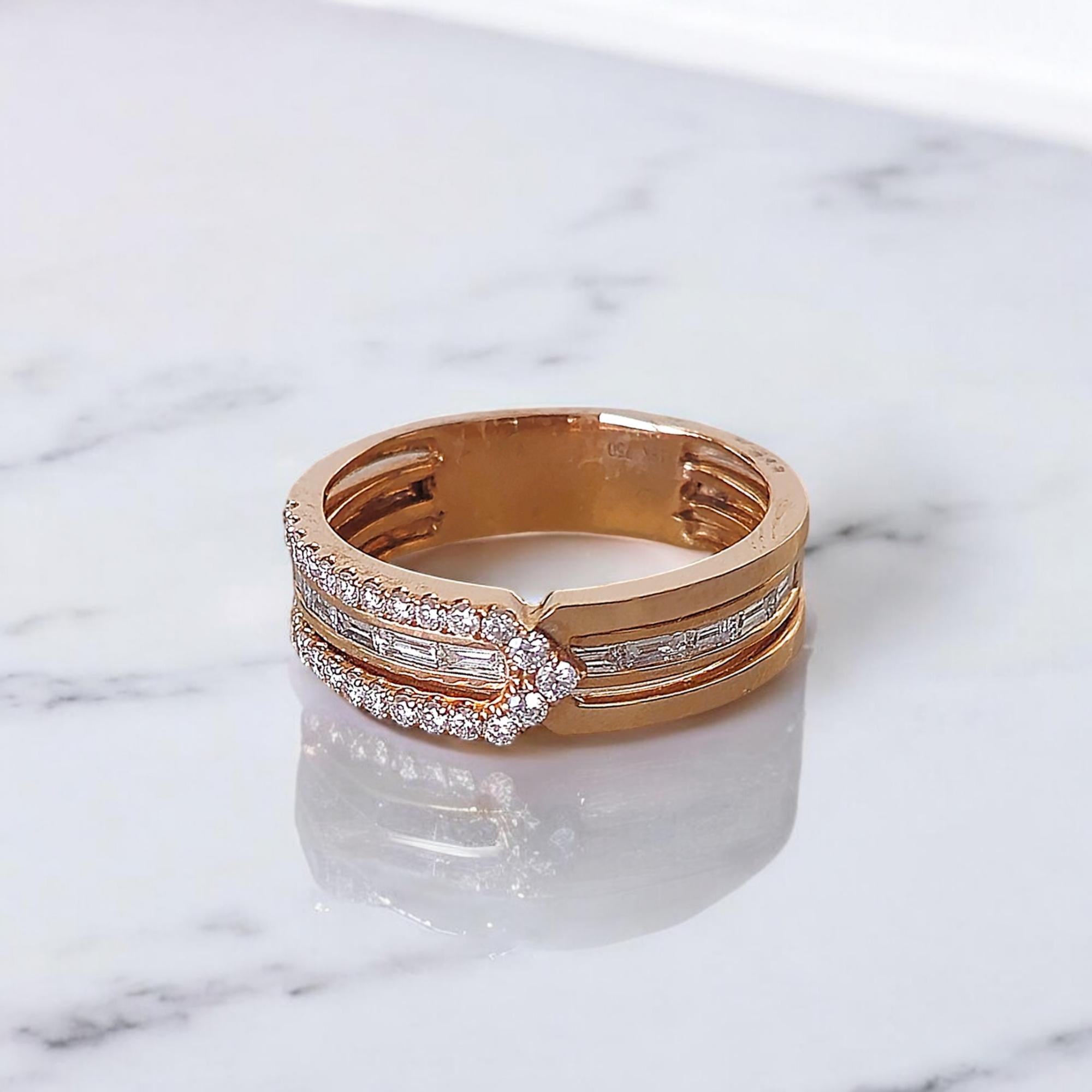 Baguette Cut Vitolo 18 Karat Rose Gold Diamond Ring For Sale