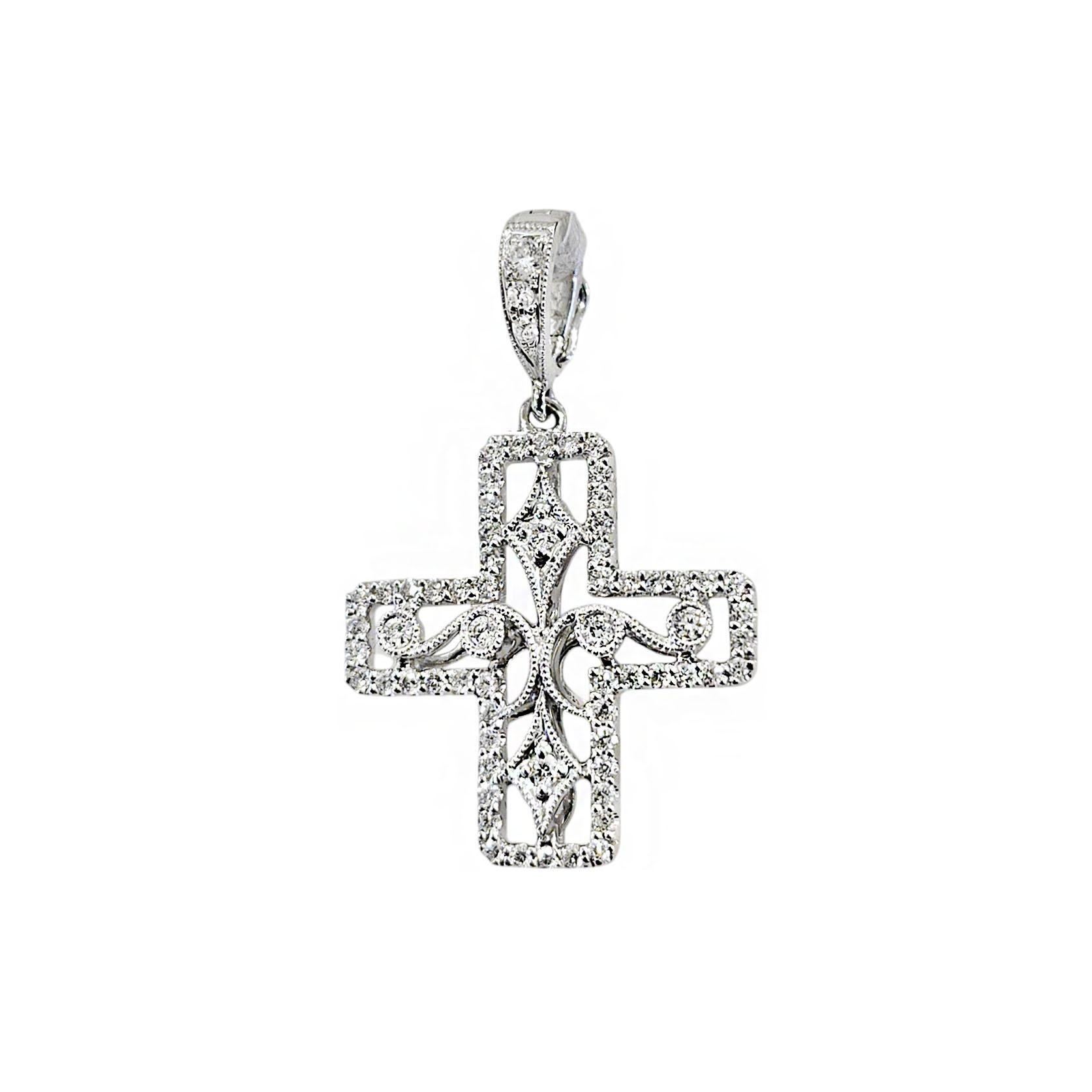 da uomo o donna Ciondolo a forma di croce con diamante in oro bianco 18 carati di Vitolo in vendita