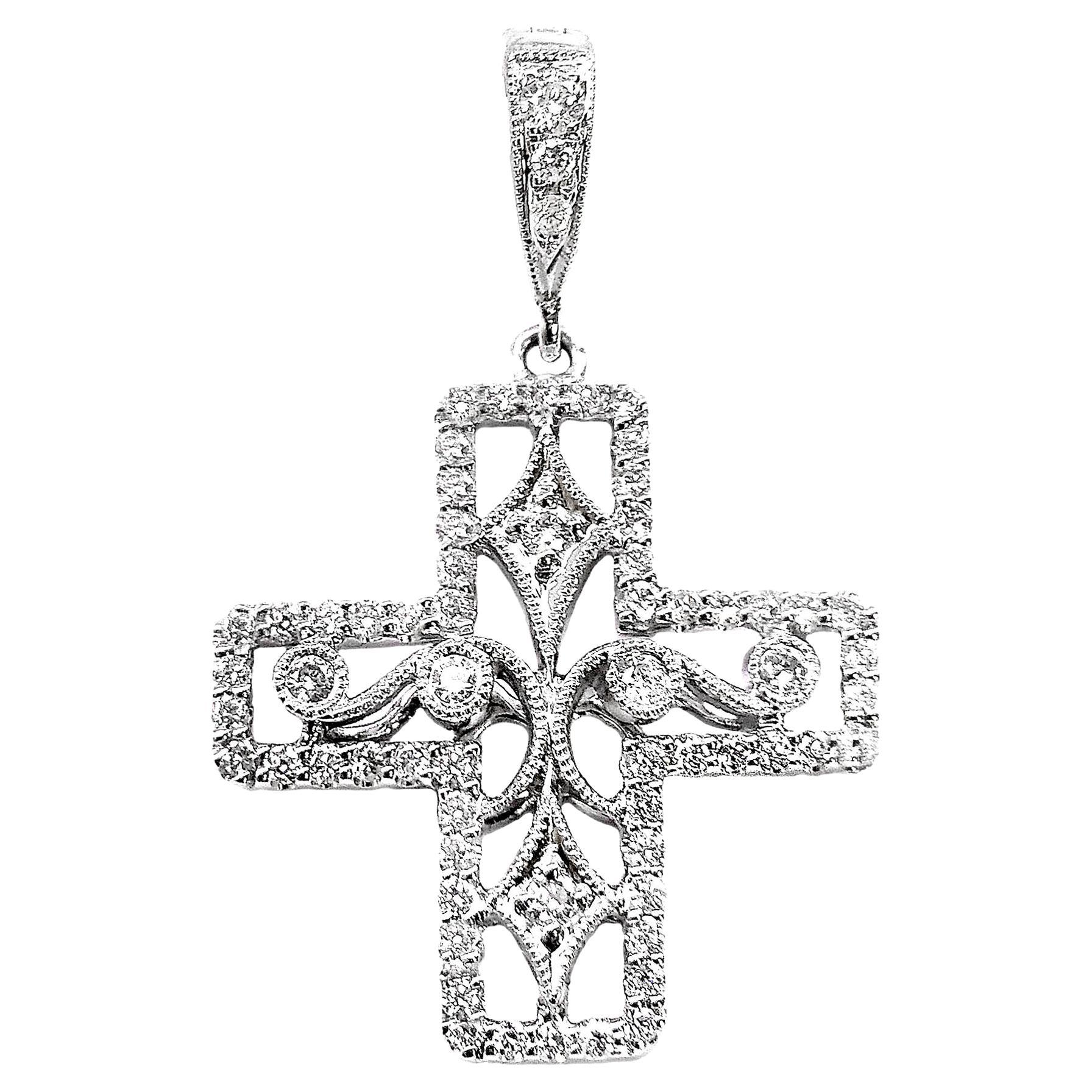 Colgante Cruz de Diamantes de Oro Blanco de 18 Kilates Vitolo