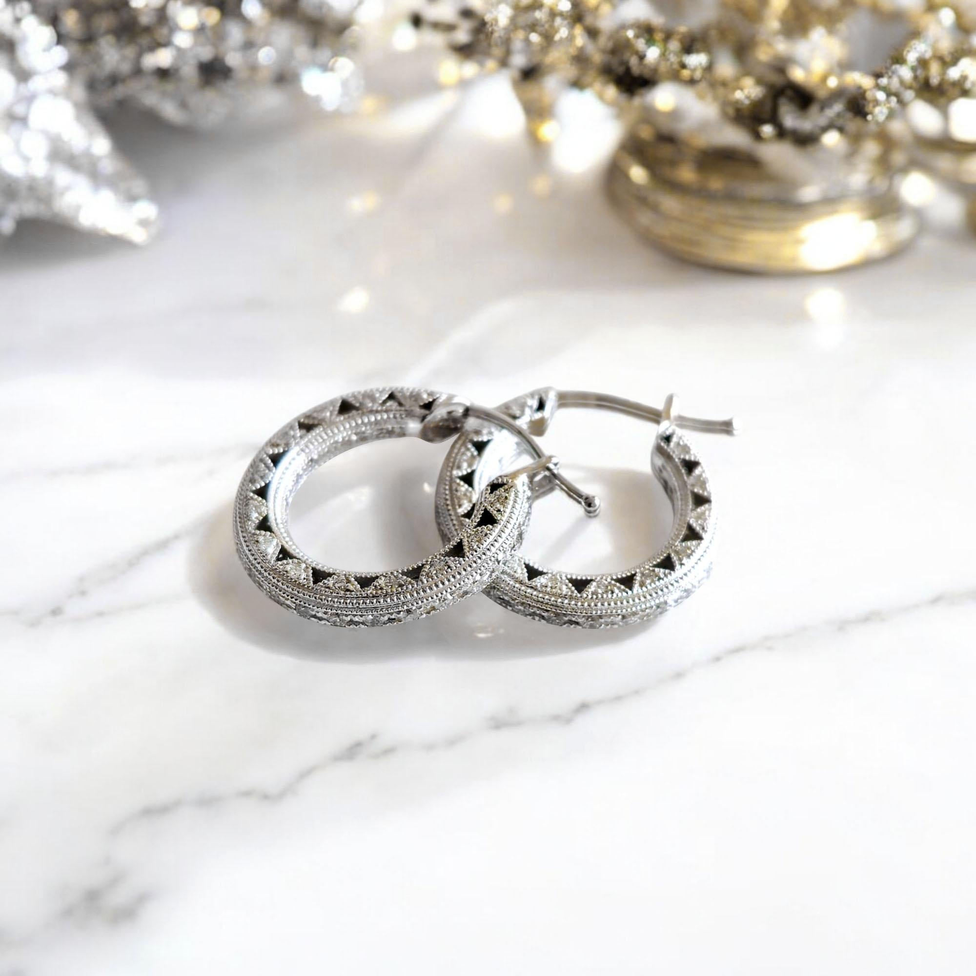 Round Cut Vitolo 18 Karat White Gold Diamond Hoop Earrings. For Sale