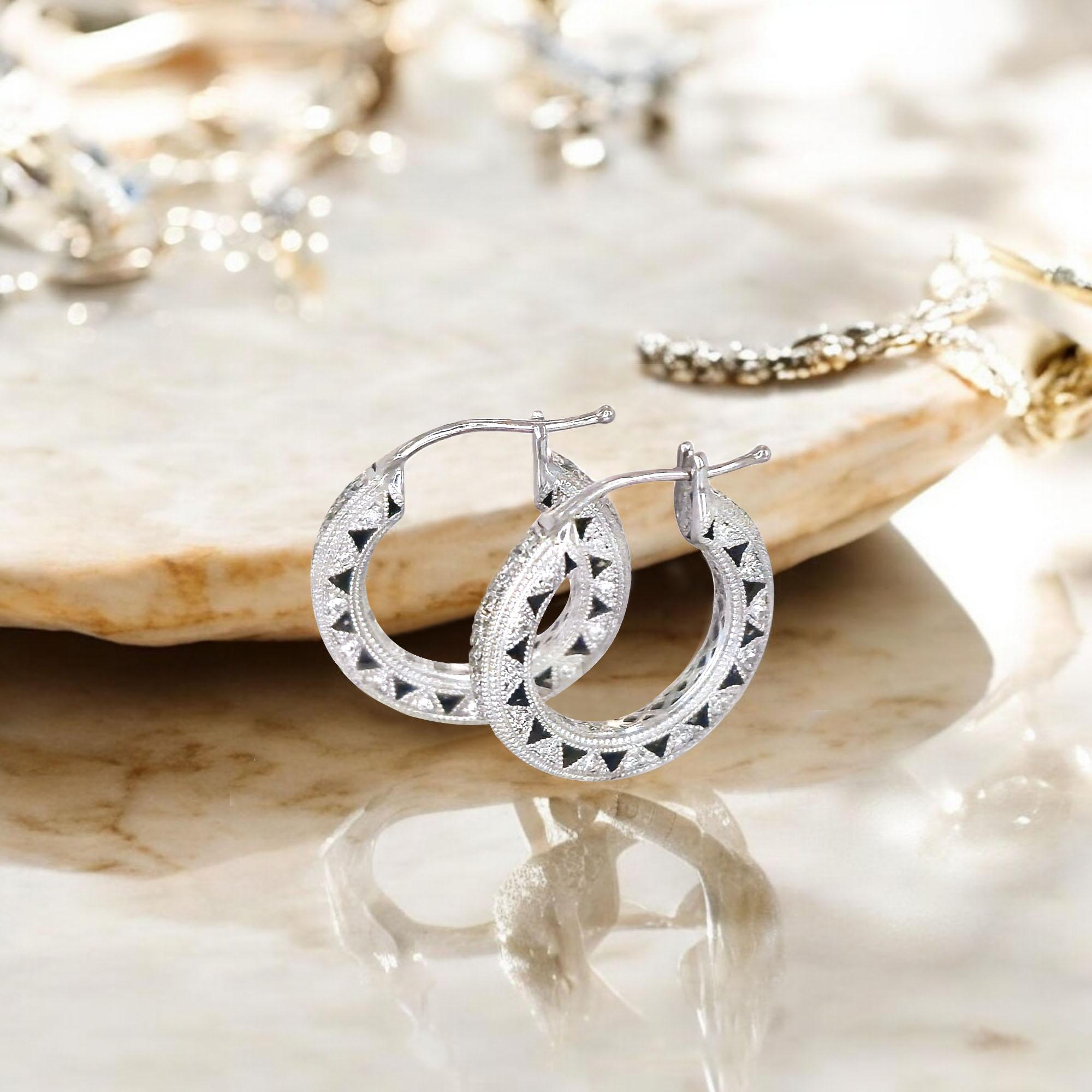 Women's Vitolo 18 Karat White Gold Diamond Hoop Earrings. For Sale