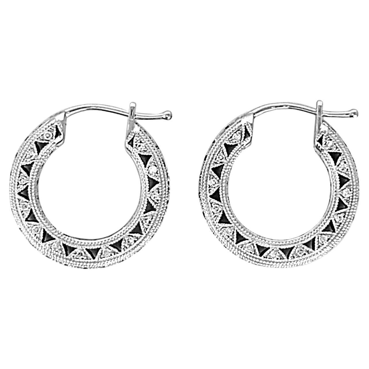 Vitolo 18 Karat White Gold Diamond Hoop Earrings. For Sale