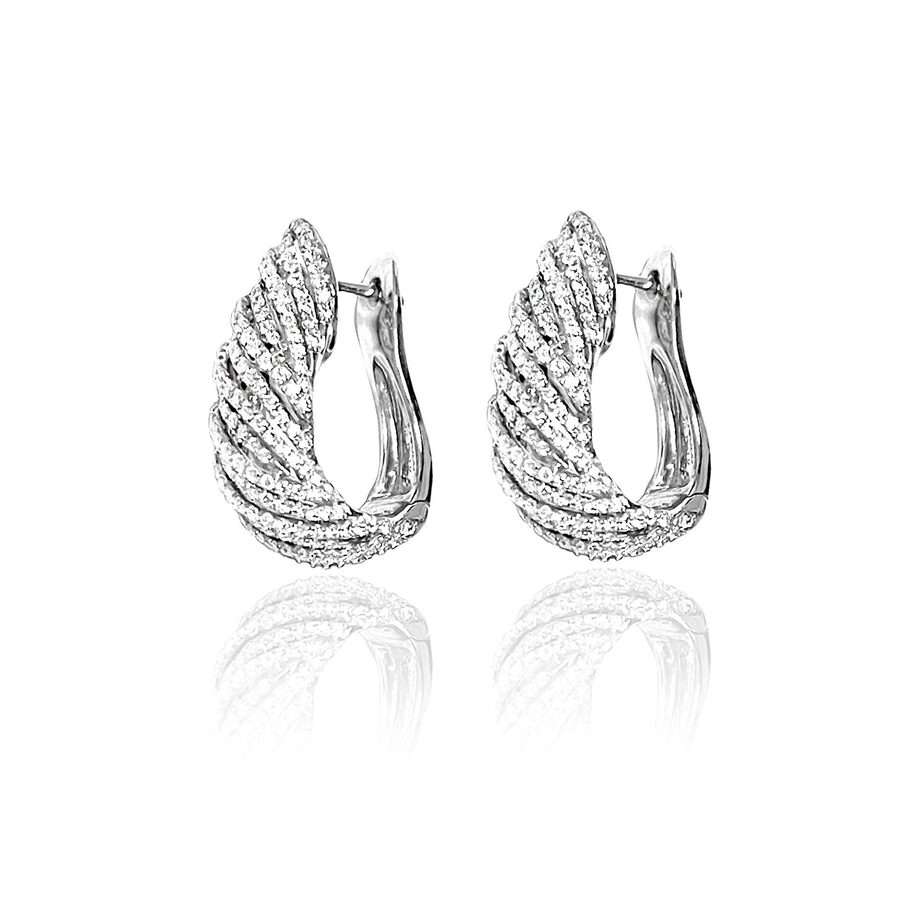 Artisan 18 Karat White Gold Pave Diamond Earrings For Sale