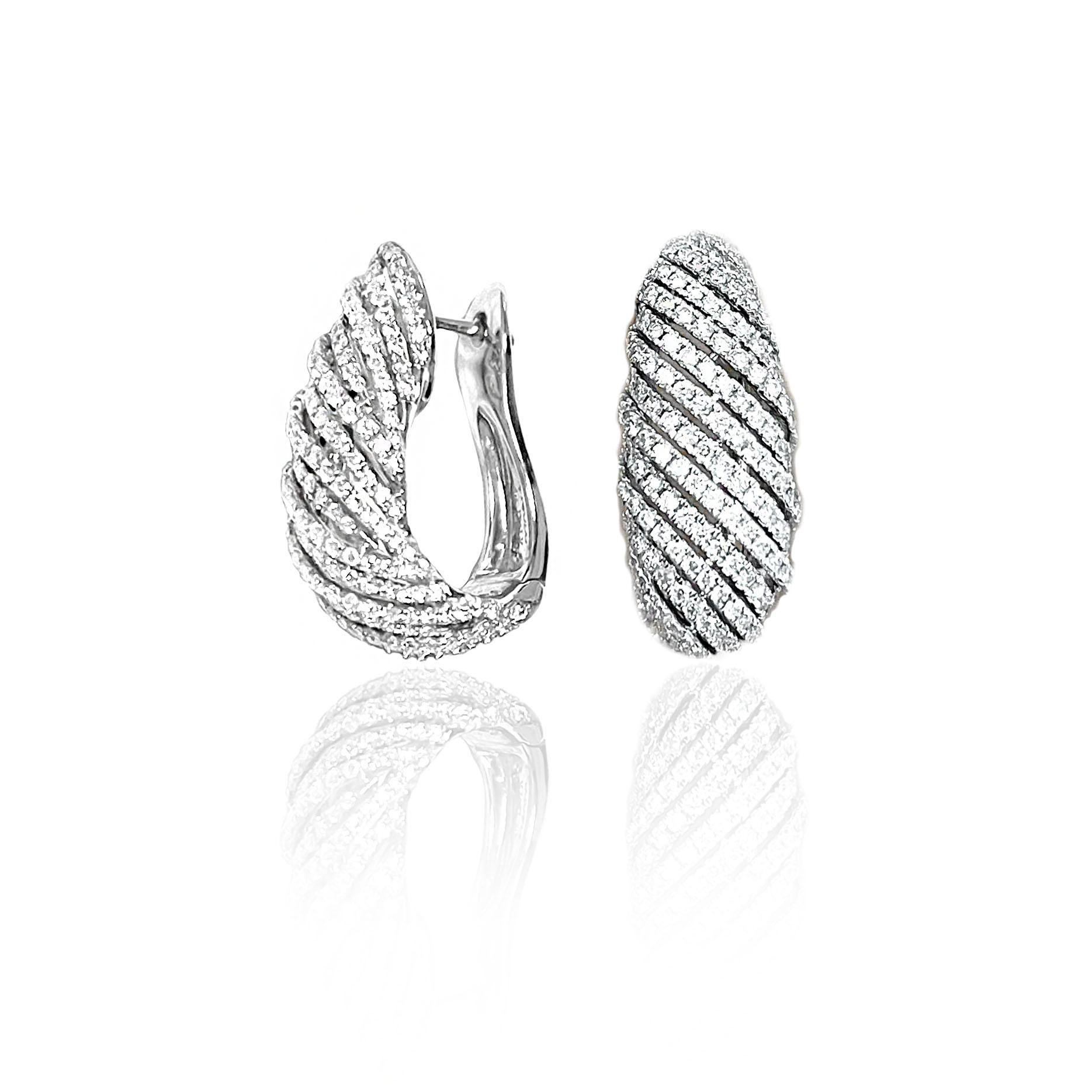 Round Cut 18 Karat White Gold Pave Diamond Earrings For Sale