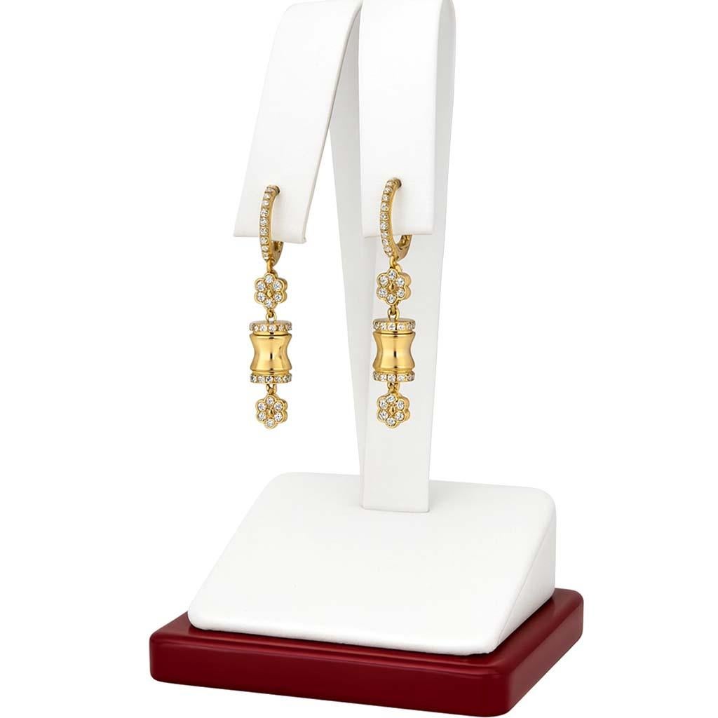 Taglio rotondo Vitolo - Orecchini a goccia in oro giallo 18 carati con bamb�ù e fiori di diamanti in vendita