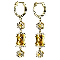 VITOLO Boucles d'oreilles pendantes en or jaune 18 carats, bambou et fleur en diamant