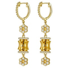 VITOLO Boucles d
oreilles pendantes en or jaune 18 carats, bambou et fleur en diamant