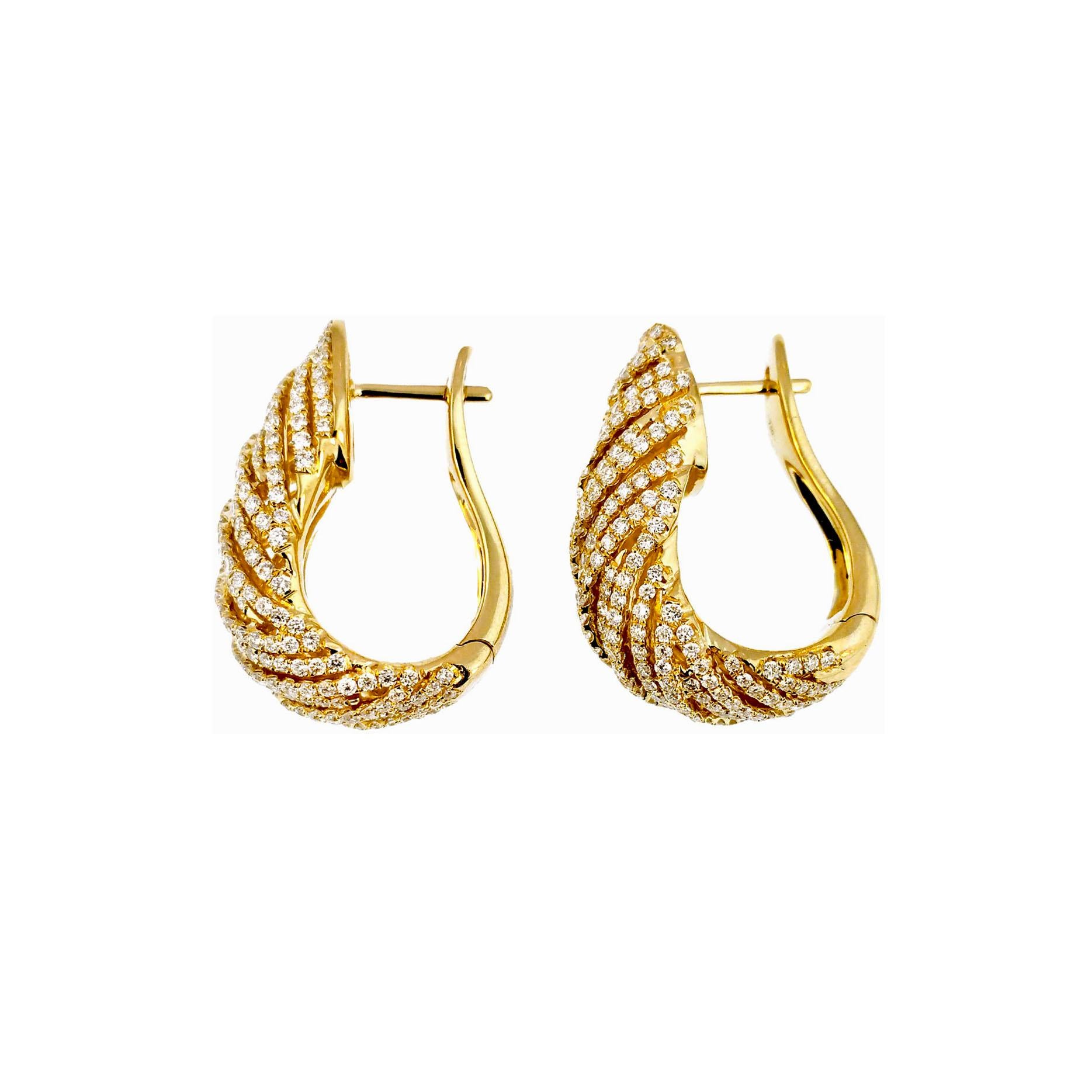 Artisan Vitolo 18 Karat Yellow Gold Pave Diamond Earrings For Sale