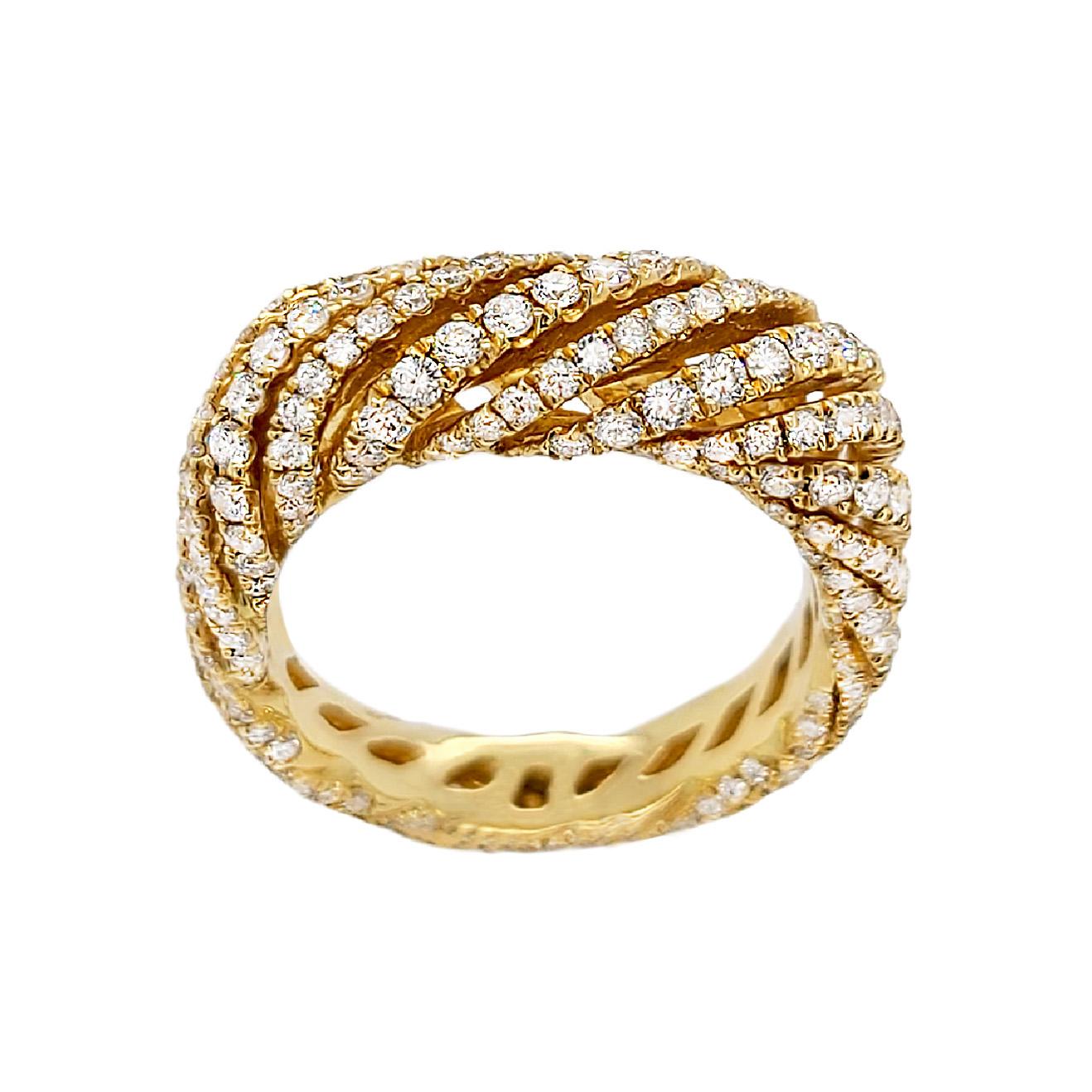 Artisan 18 Karat Yellow Gold Pave Eternity Ring For Sale