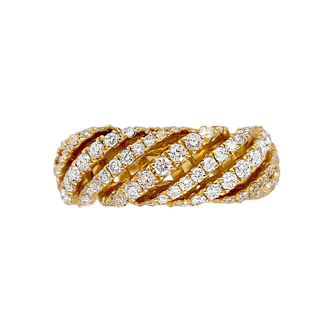Round Cut 18 Karat Yellow Gold Pave Eternity Ring For Sale